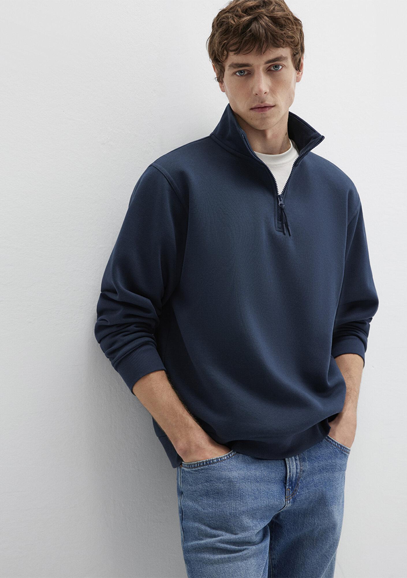 Mavi Yarı Fermuarlı Lacivert Basic Sweatshirt 0S10278-70490