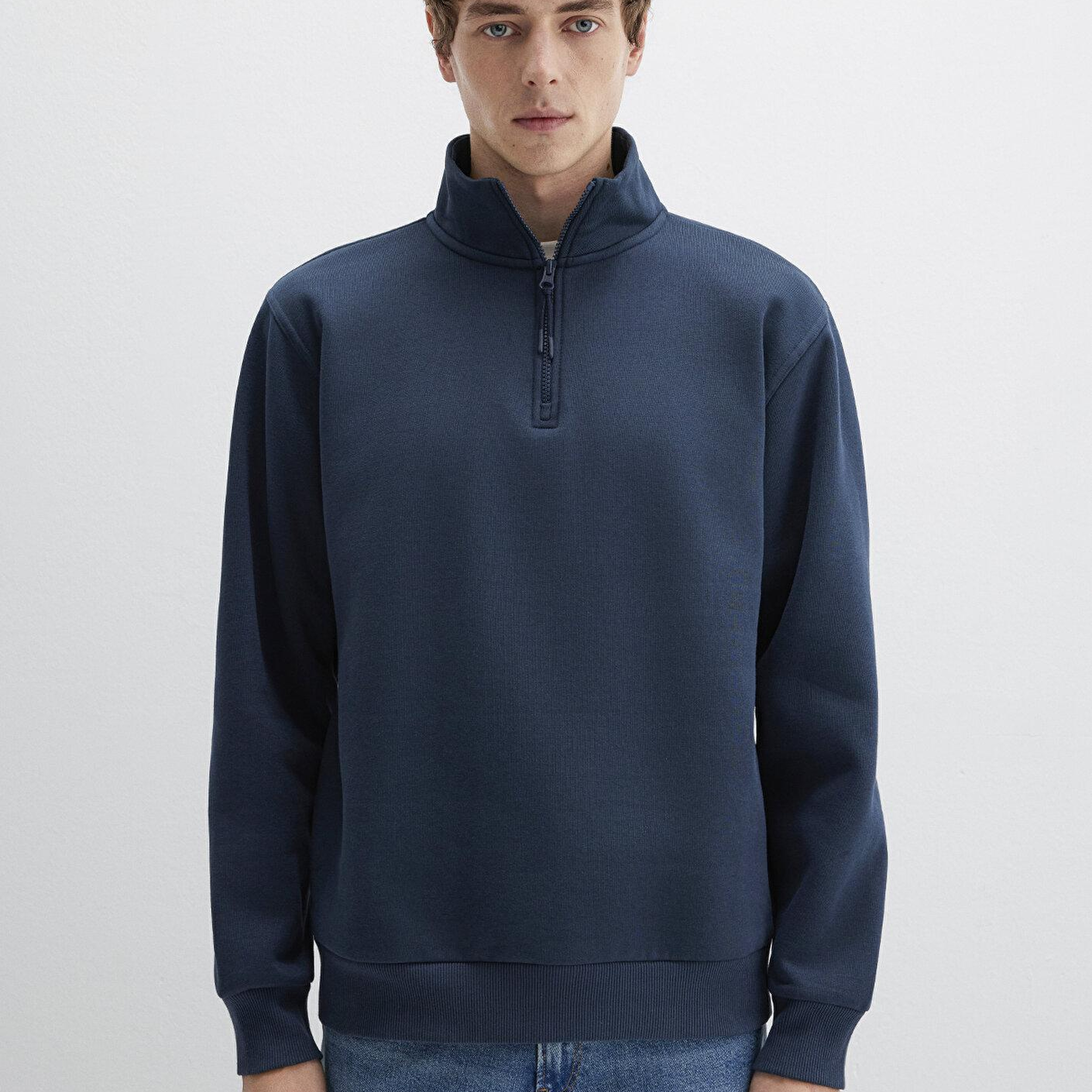 Mavi Yarı Fermuarlı Lacivert Basic Sweatshirt 0S10278-70490