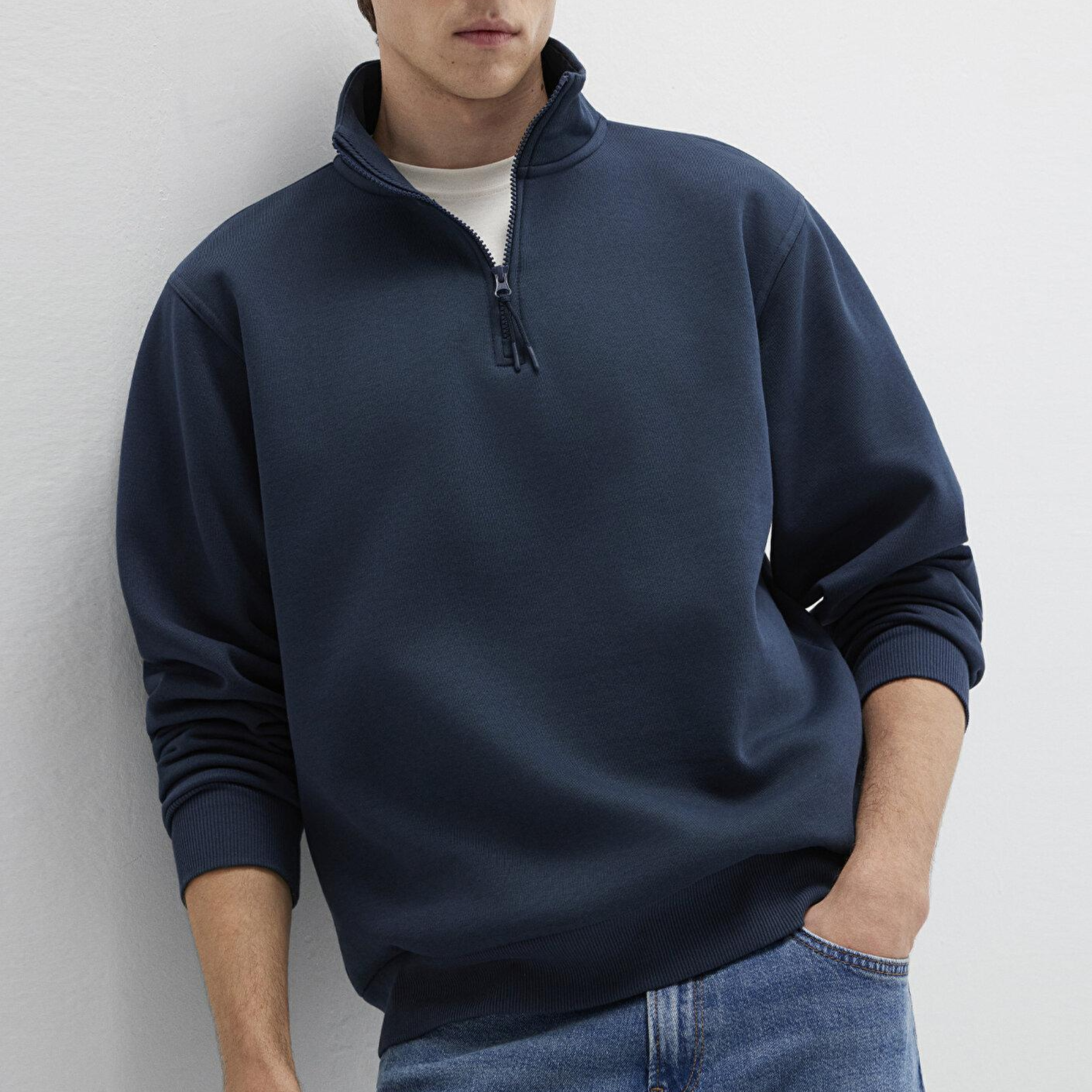 Mavi Yarı Fermuarlı Lacivert Basic Sweatshirt 0S10278-70490