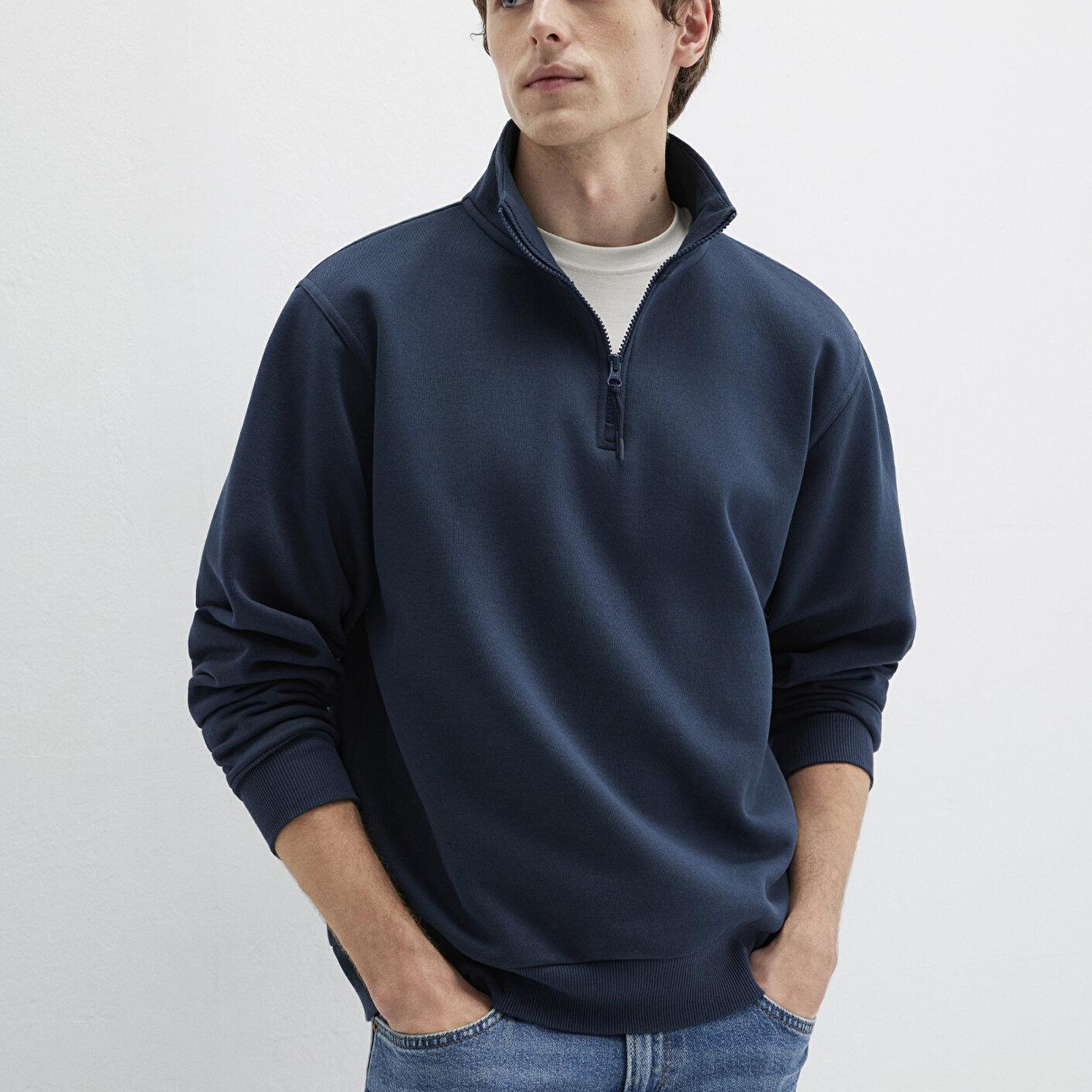 Mavi Yarı Fermuarlı Lacivert Basic Sweatshirt 0S10278-70490