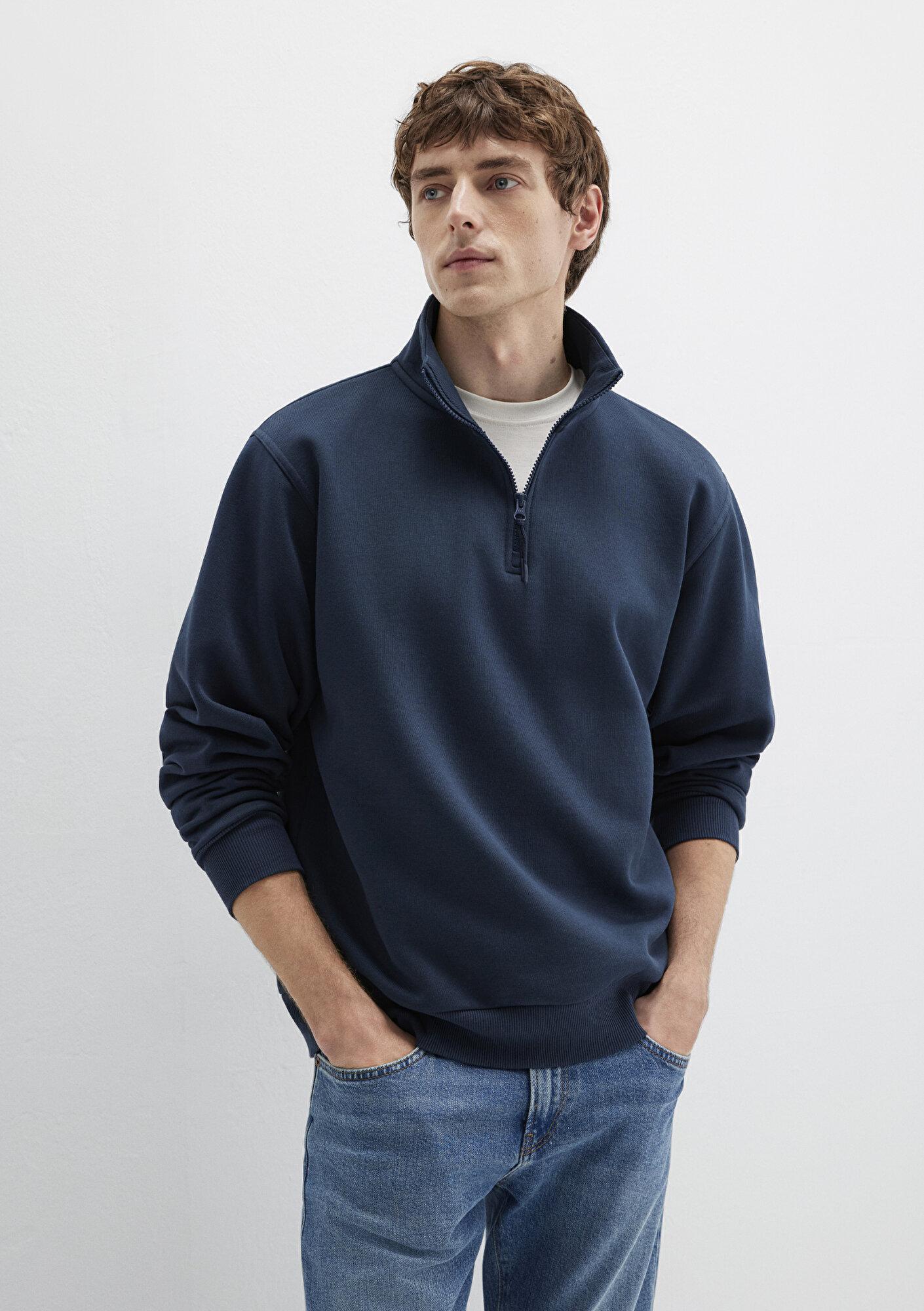 Mavi Yarı Fermuarlı Lacivert Basic Sweatshirt 0S10278-70490