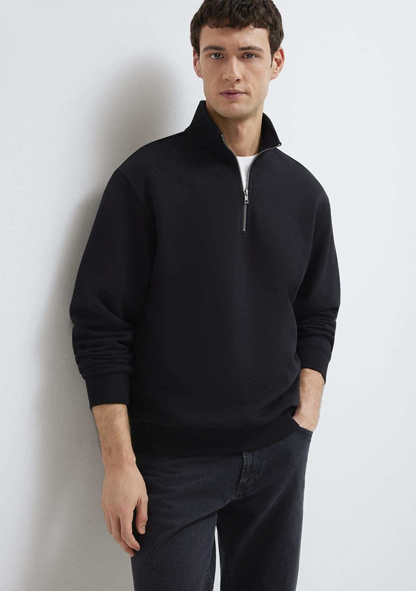 Mavi Yarı Fermuarlı Siyah Basic Sweatshirt 0S10419-900
