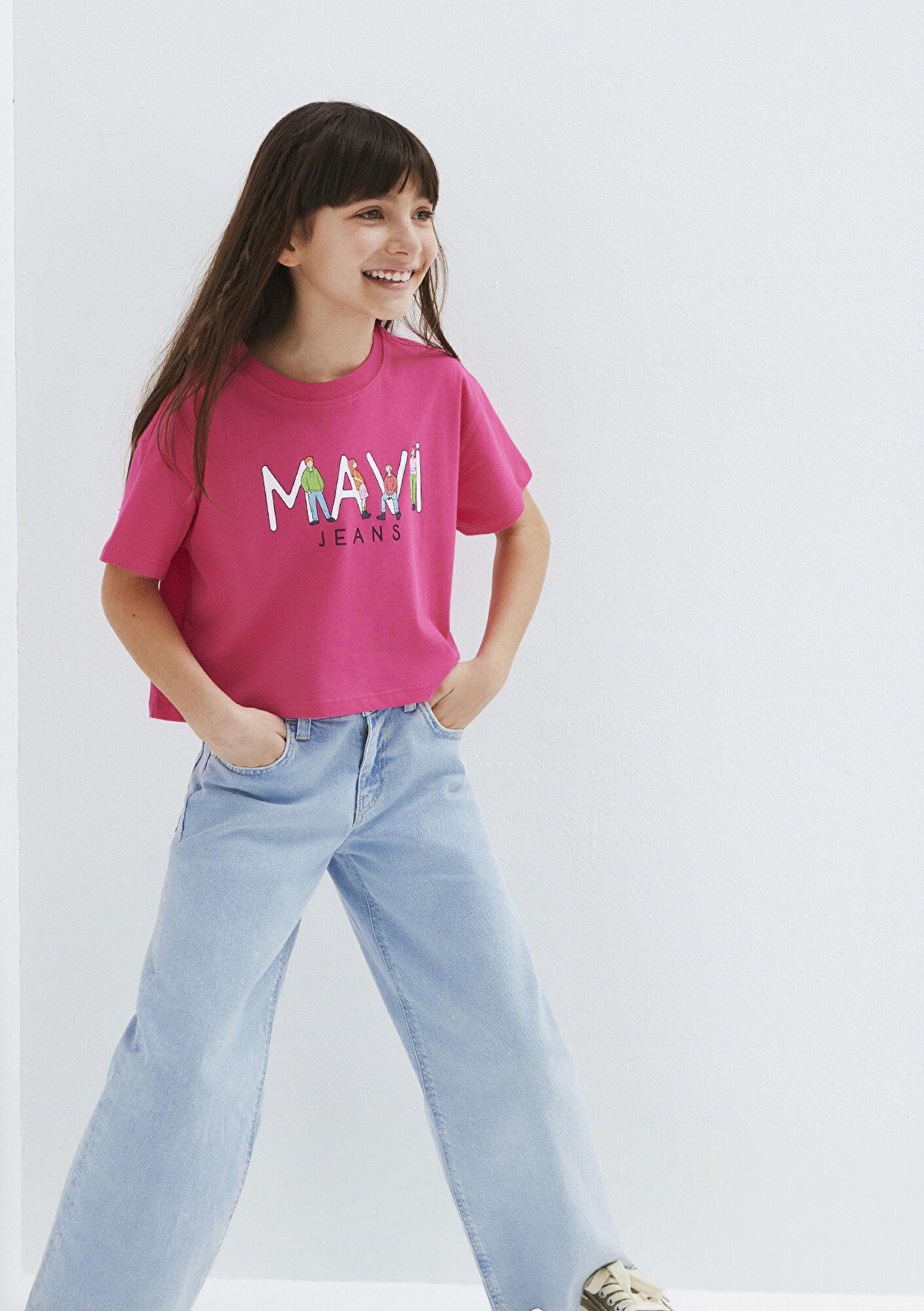 Mavi Mavi Jeans Baskılı Pembe Tişört Loose Fit / Bol Rahat Kesim 7610286-71111