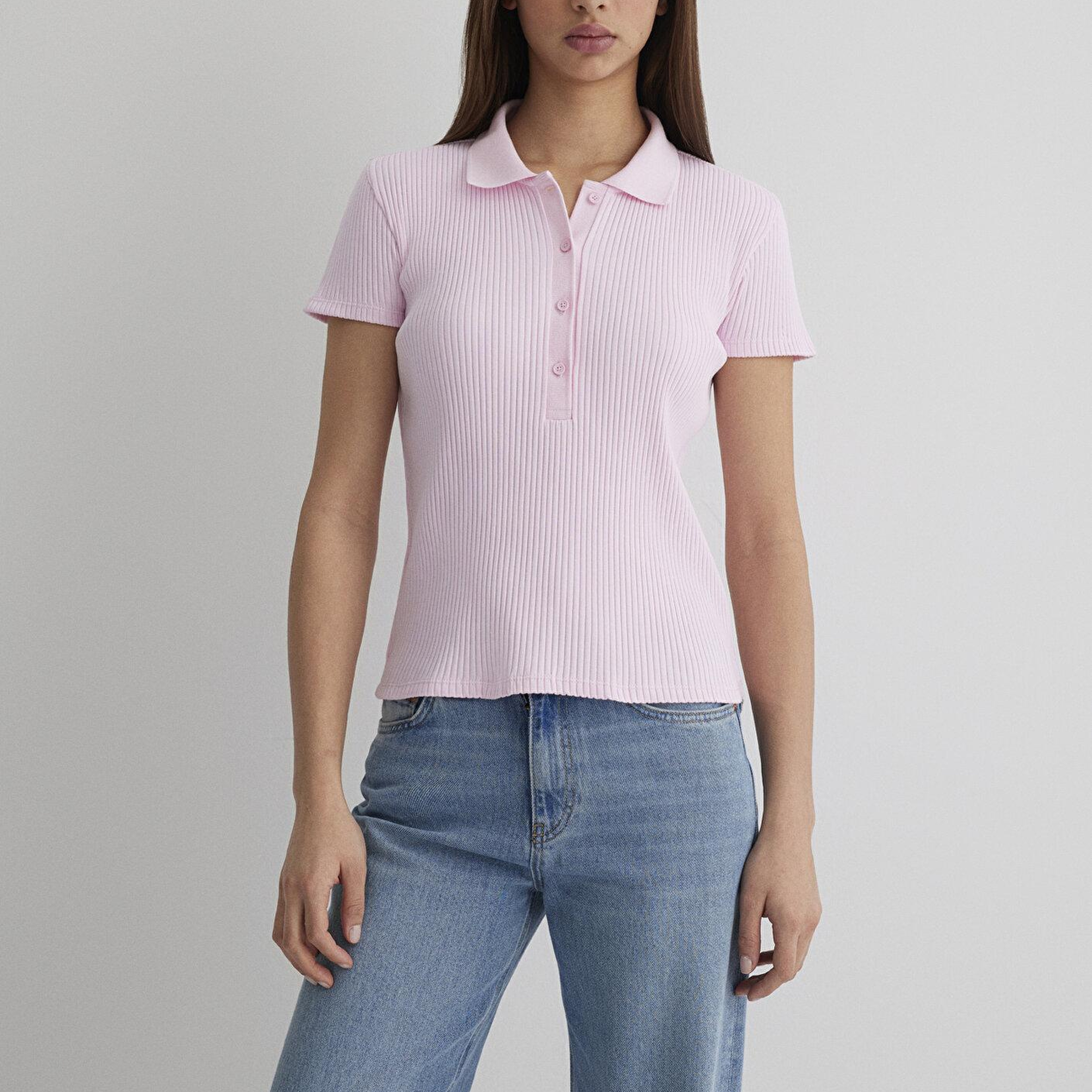 Mavi Pembe Polo Tişört Fitted / Vücuda Oturan Kesim 1613120-71008