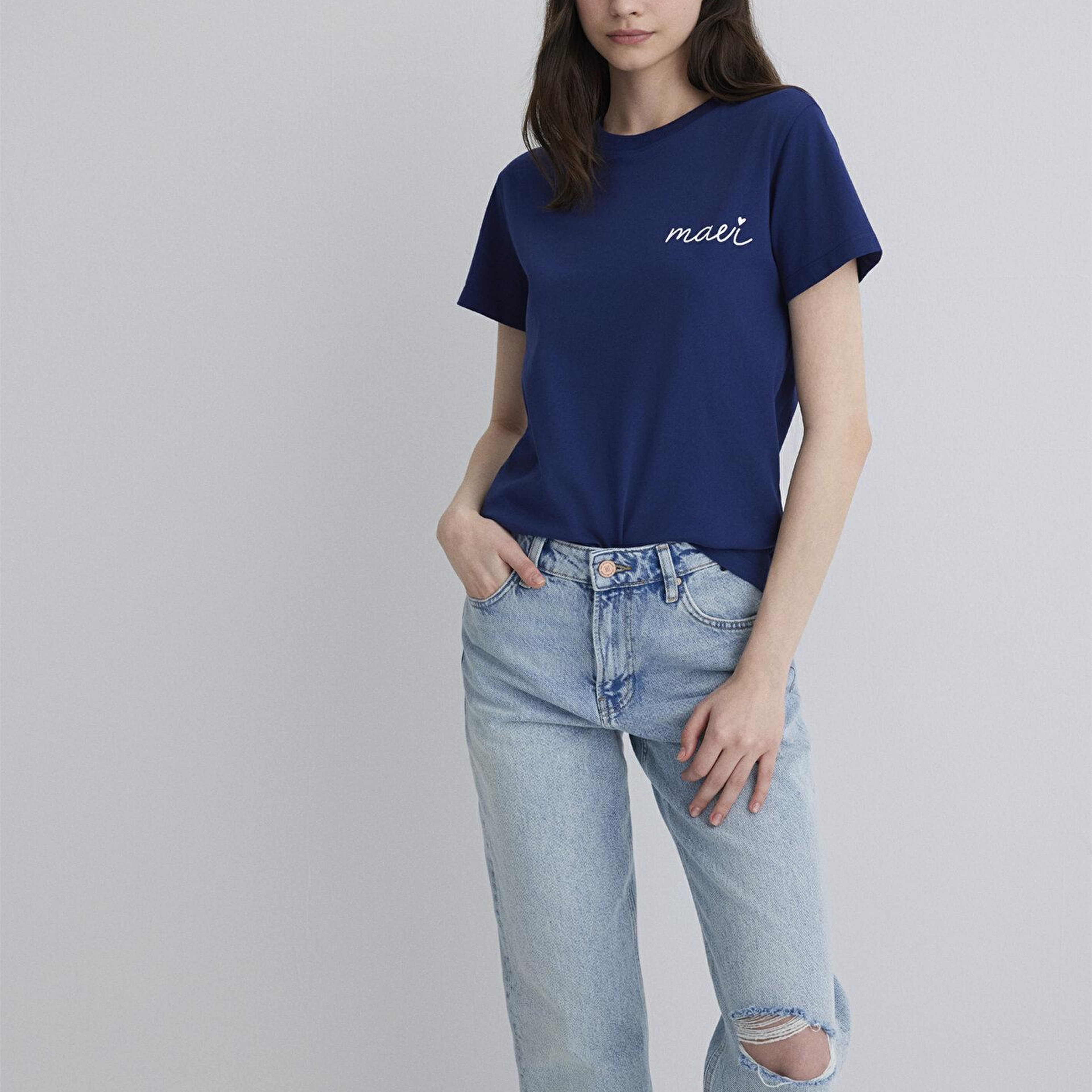 Mavi Mavi Logo Baskılı Lacivert Tişört Semi Slim Fit / Yarı Dar Kesim 1612962-70722