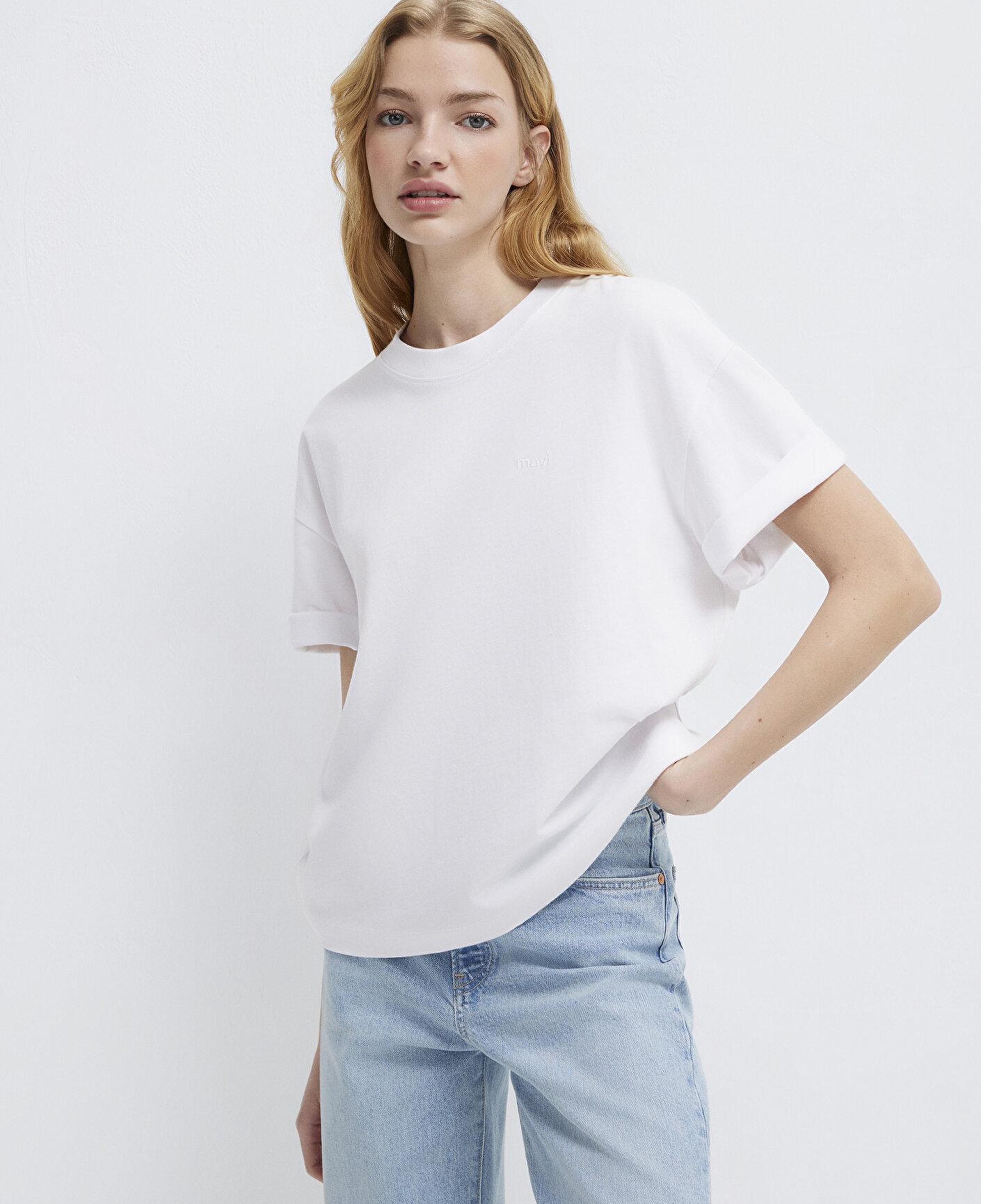Mavi Mavi Nakışlı Beyaz Basic Tişört Loose Fit / Bol Rahat Kesim 1613225-620