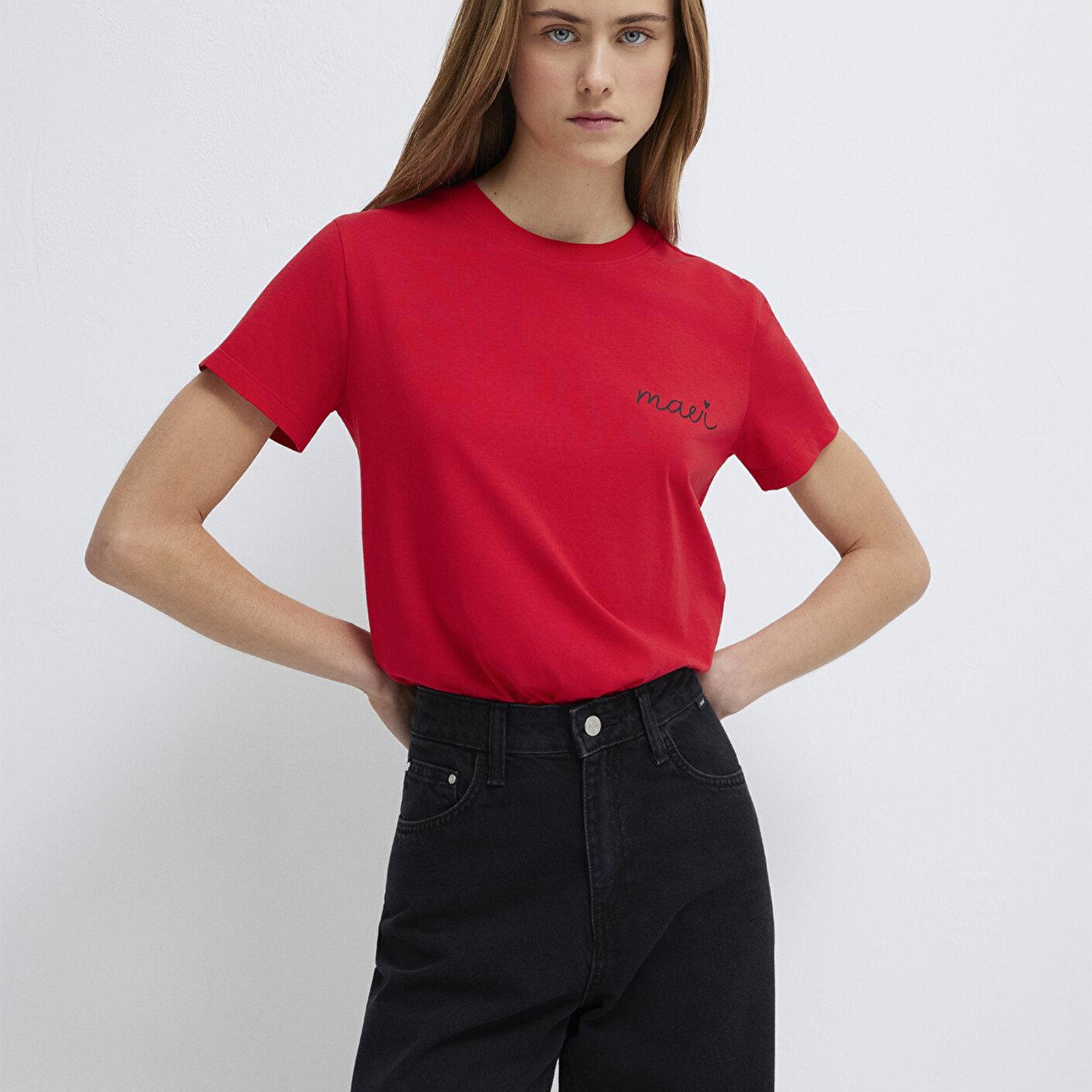Mavi Mavi Logo Baskılı Kırmızı Tişört Semi Slim Fit / Yarı Dar Kesim 1612962-82054
