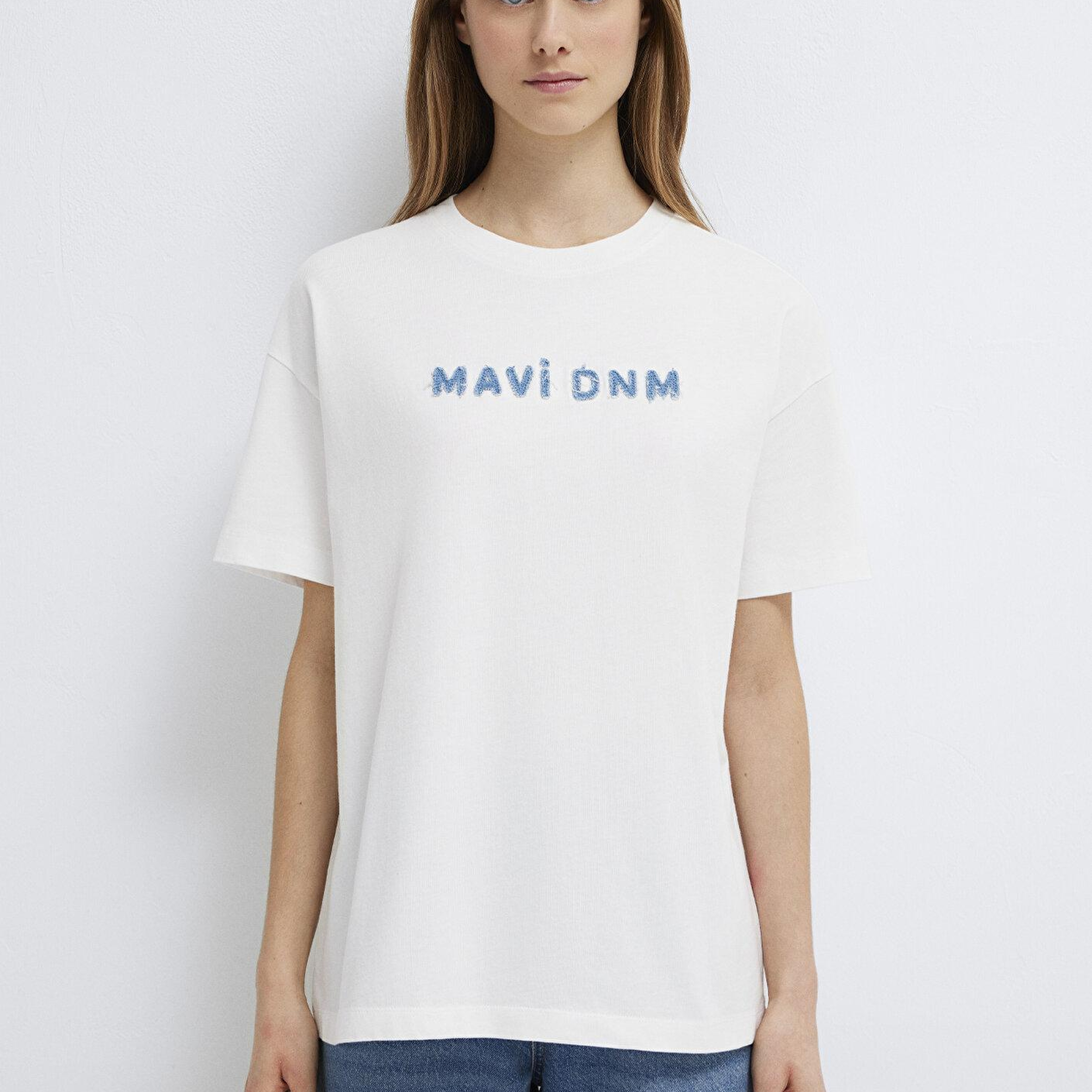 Mavi Mavi Baskılı Ekru Tişört Loose Fit / Bol Rahat Kesim 1613146-70057