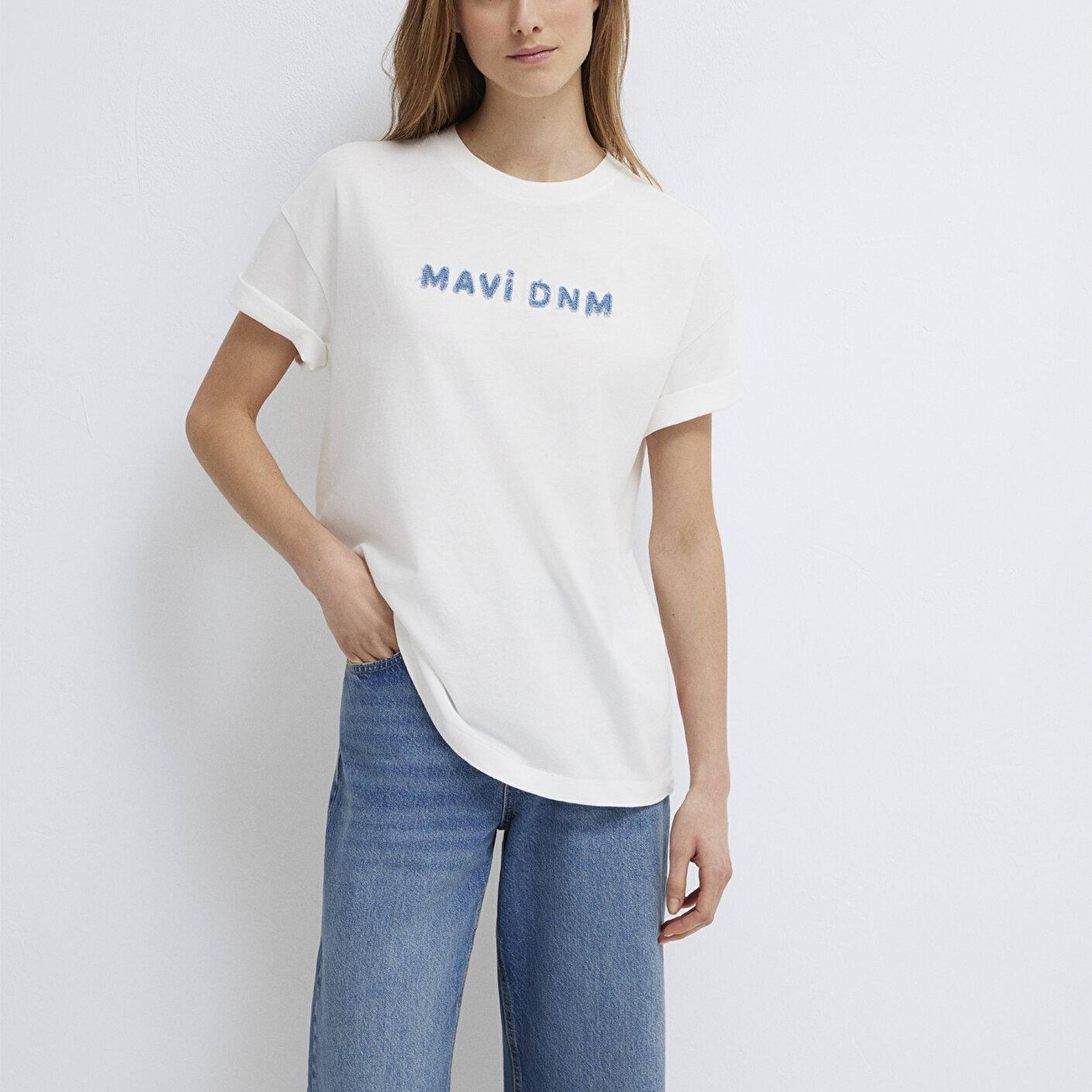 Mavi Mavi Baskılı Ekru Tişört Loose Fit / Bol Rahat Kesim 1613146-70057