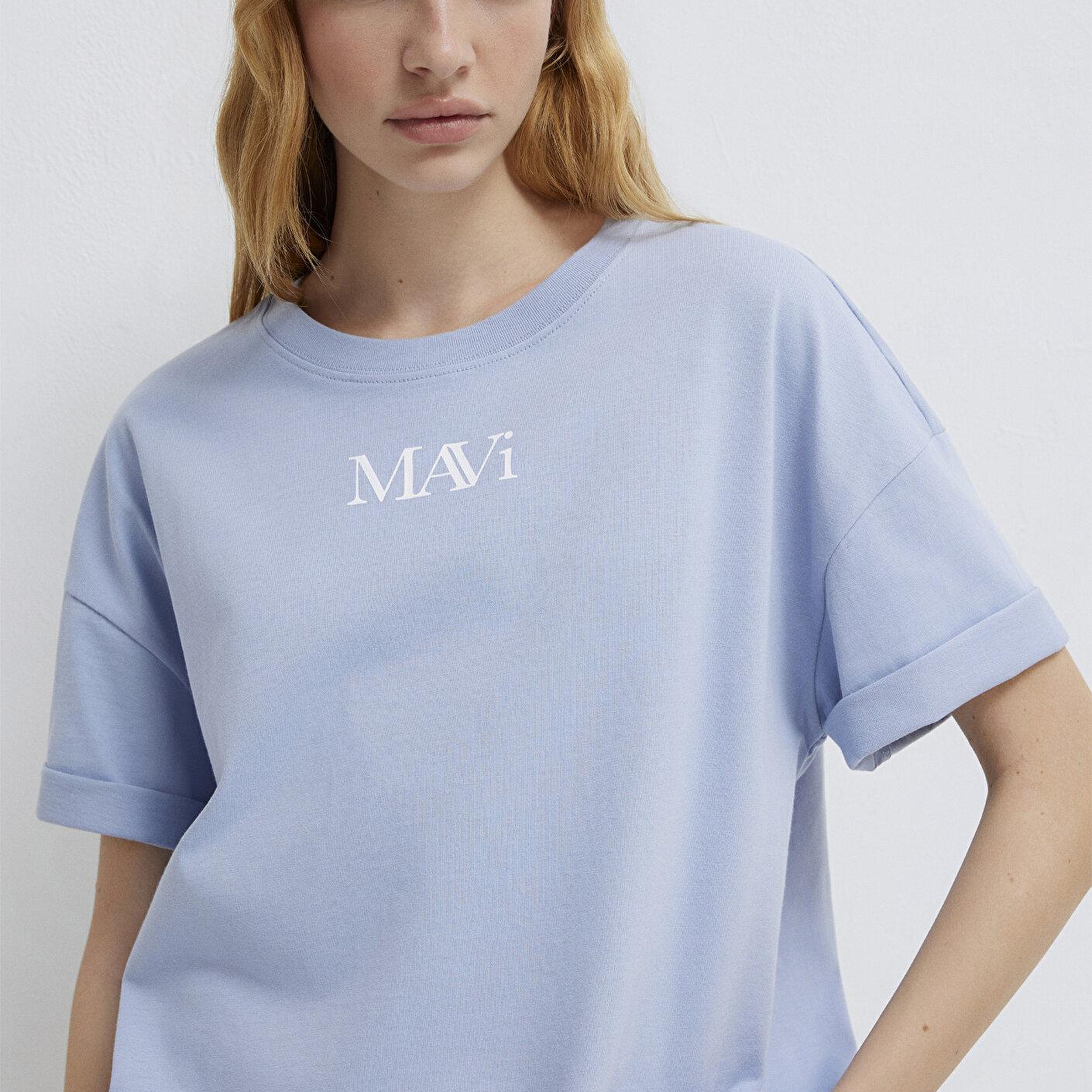 Mavi Mavi Logo Baskılı Mavi Tişört Oversize / Geniş Kesim 1611593-85385