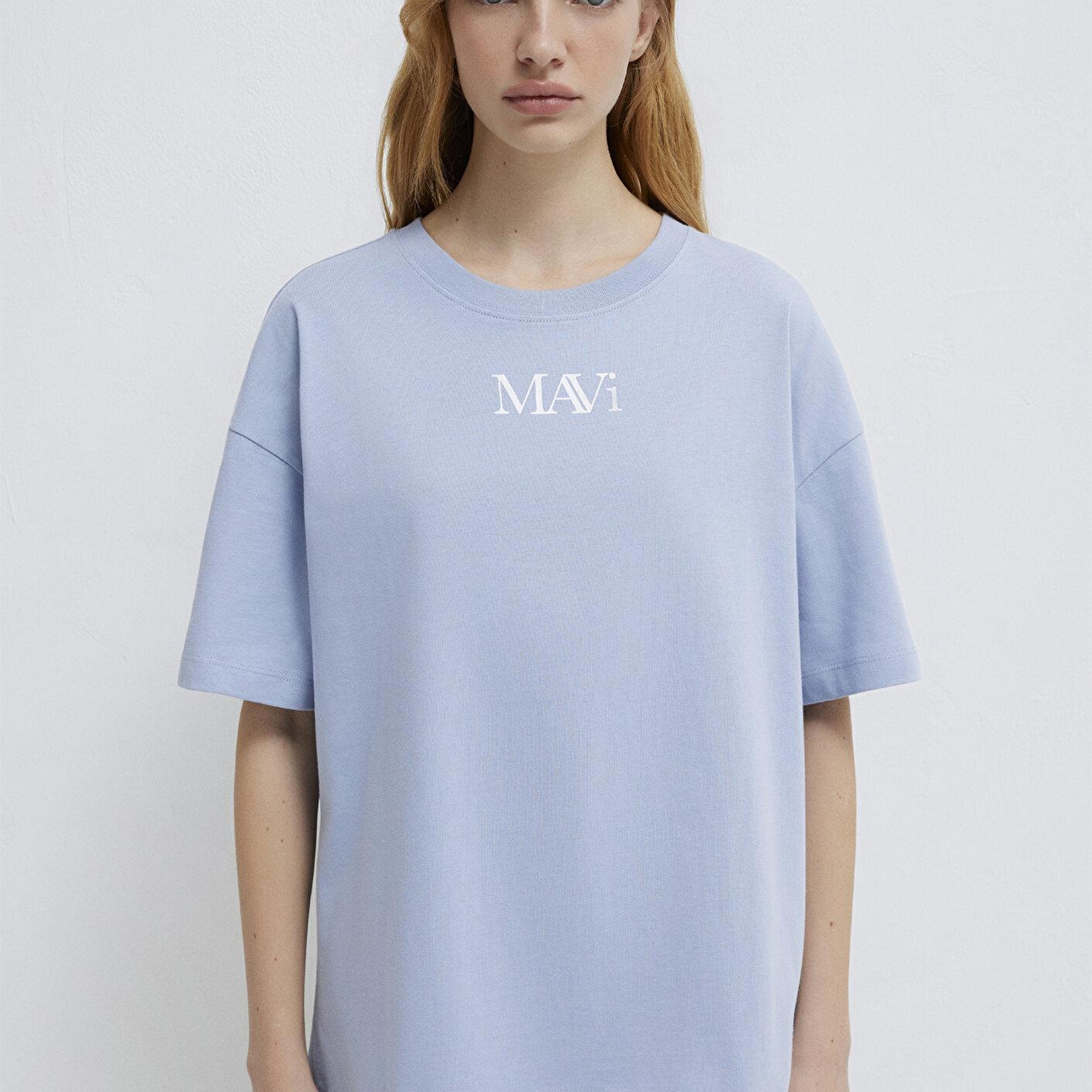 Mavi Mavi Logo Baskılı Mavi Tişört Oversize / Geniş Kesim 1611593-85385