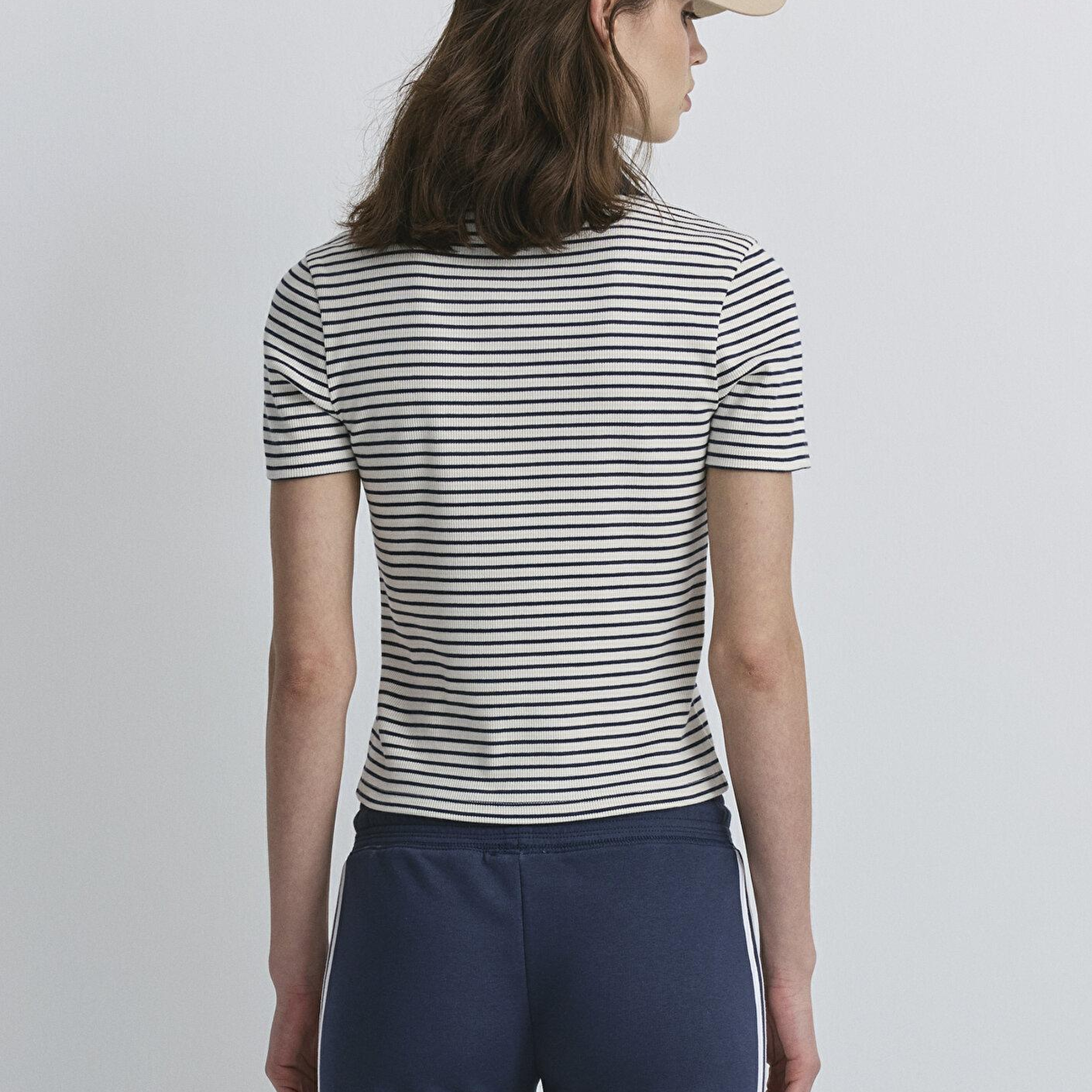 Mavi Siyah Çizgili Polo Tişört Fitted / Vücuda Oturan Kesim 1613505-86625