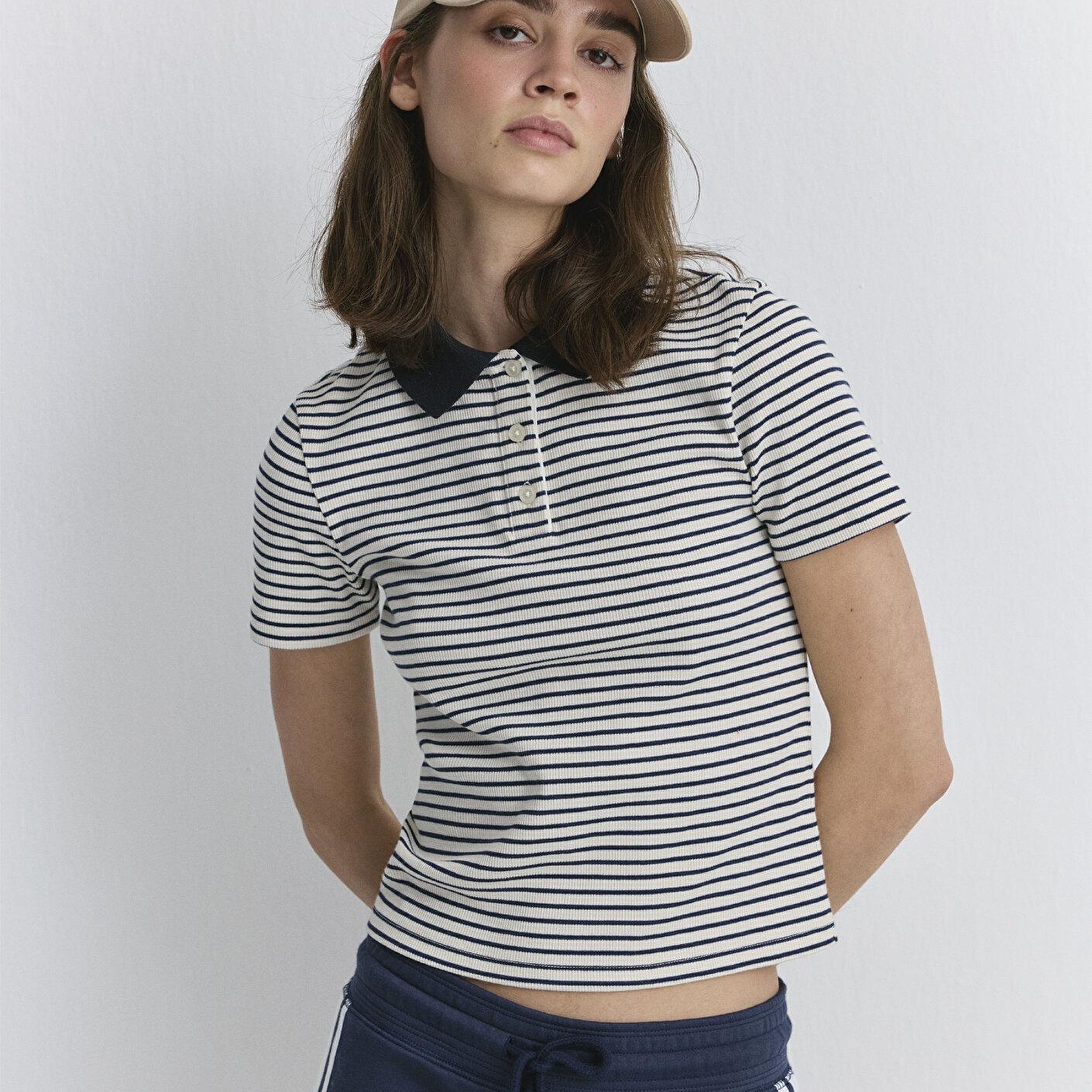 Mavi Siyah Çizgili Polo Tişört Fitted / Vücuda Oturan Kesim 1613505-86625