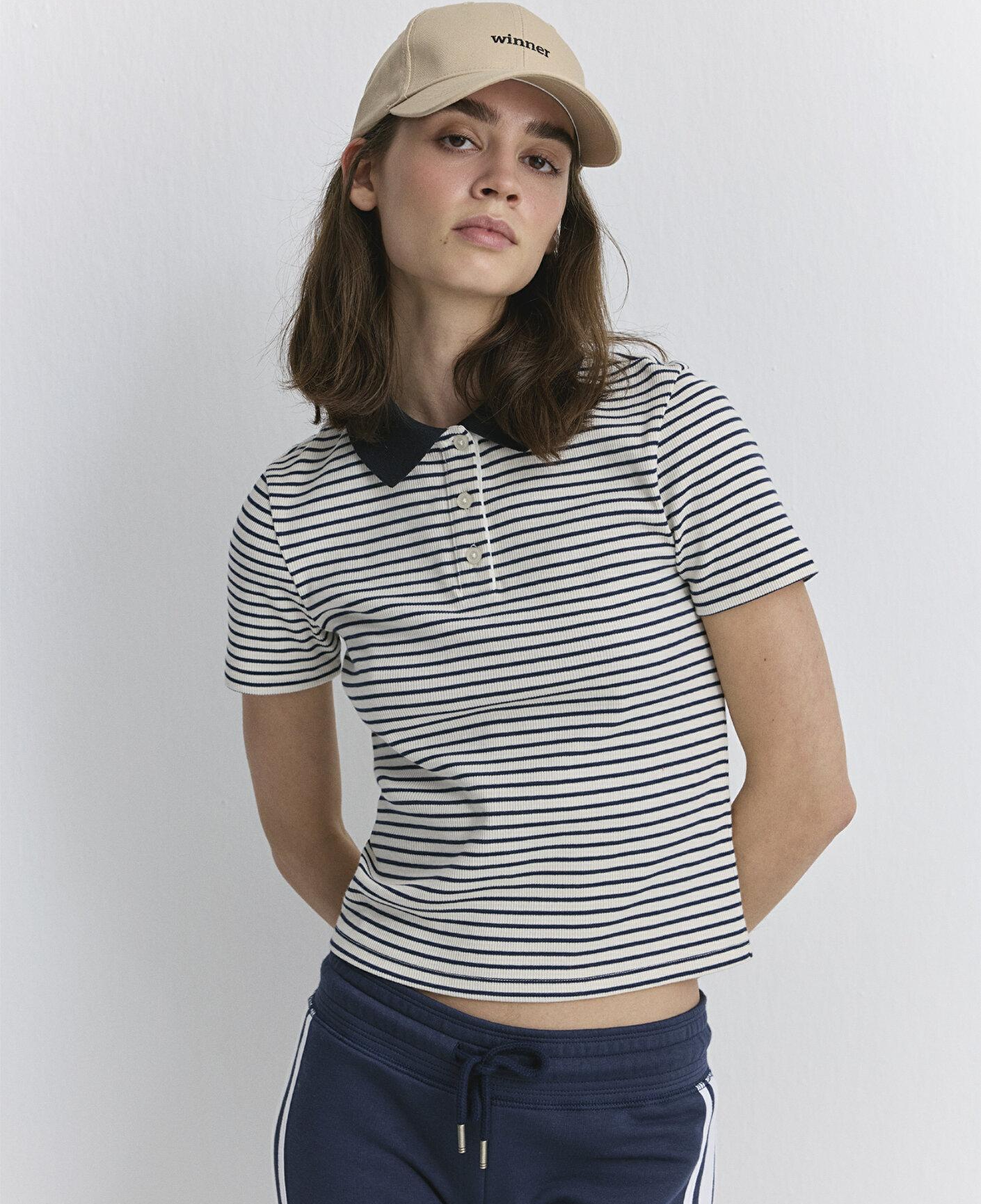 Mavi Siyah Çizgili Polo Tişört Fitted / Vücuda Oturan Kesim 1613505-86625