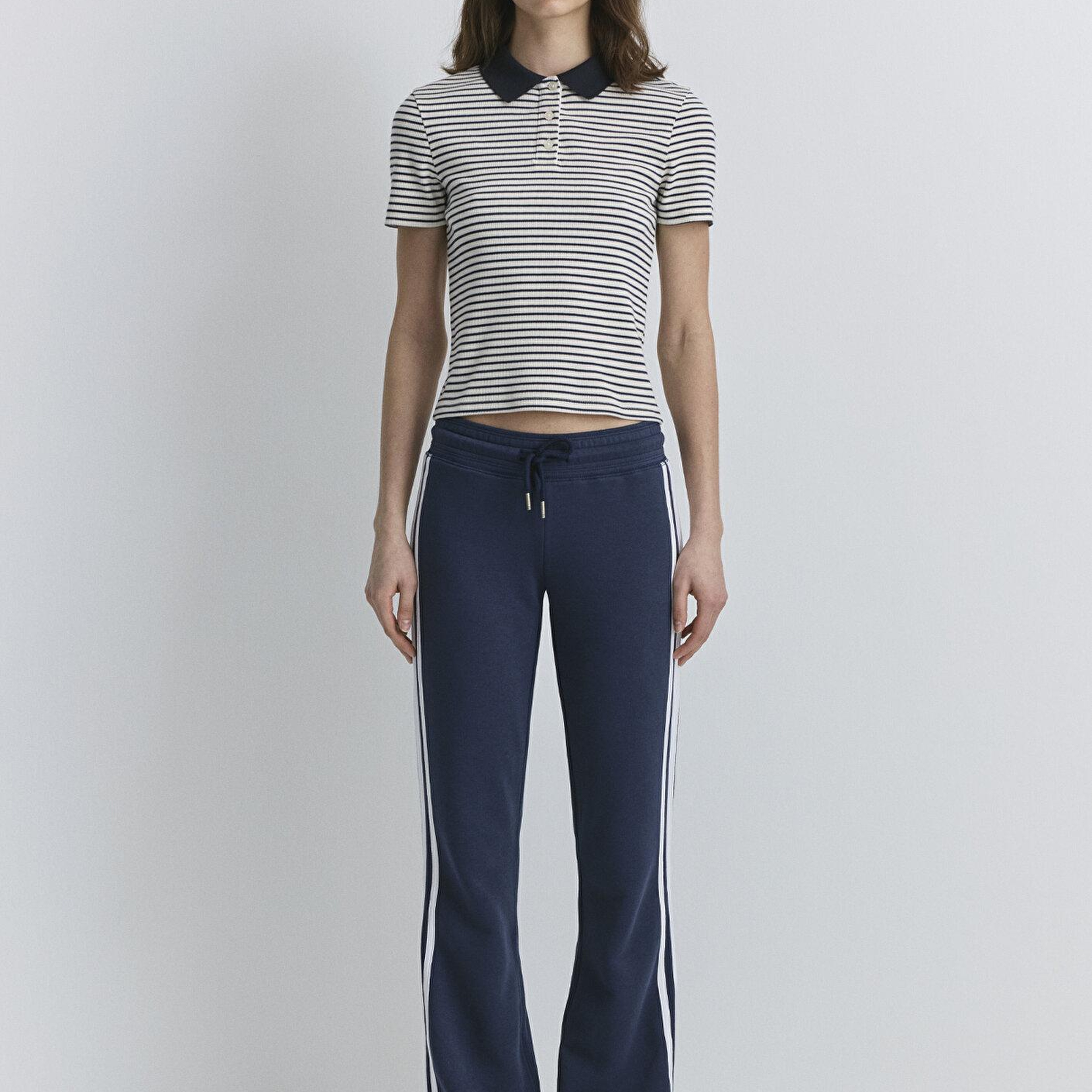 Mavi Siyah Çizgili Polo Tişört Fitted / Vücuda Oturan Kesim 1613505-86625