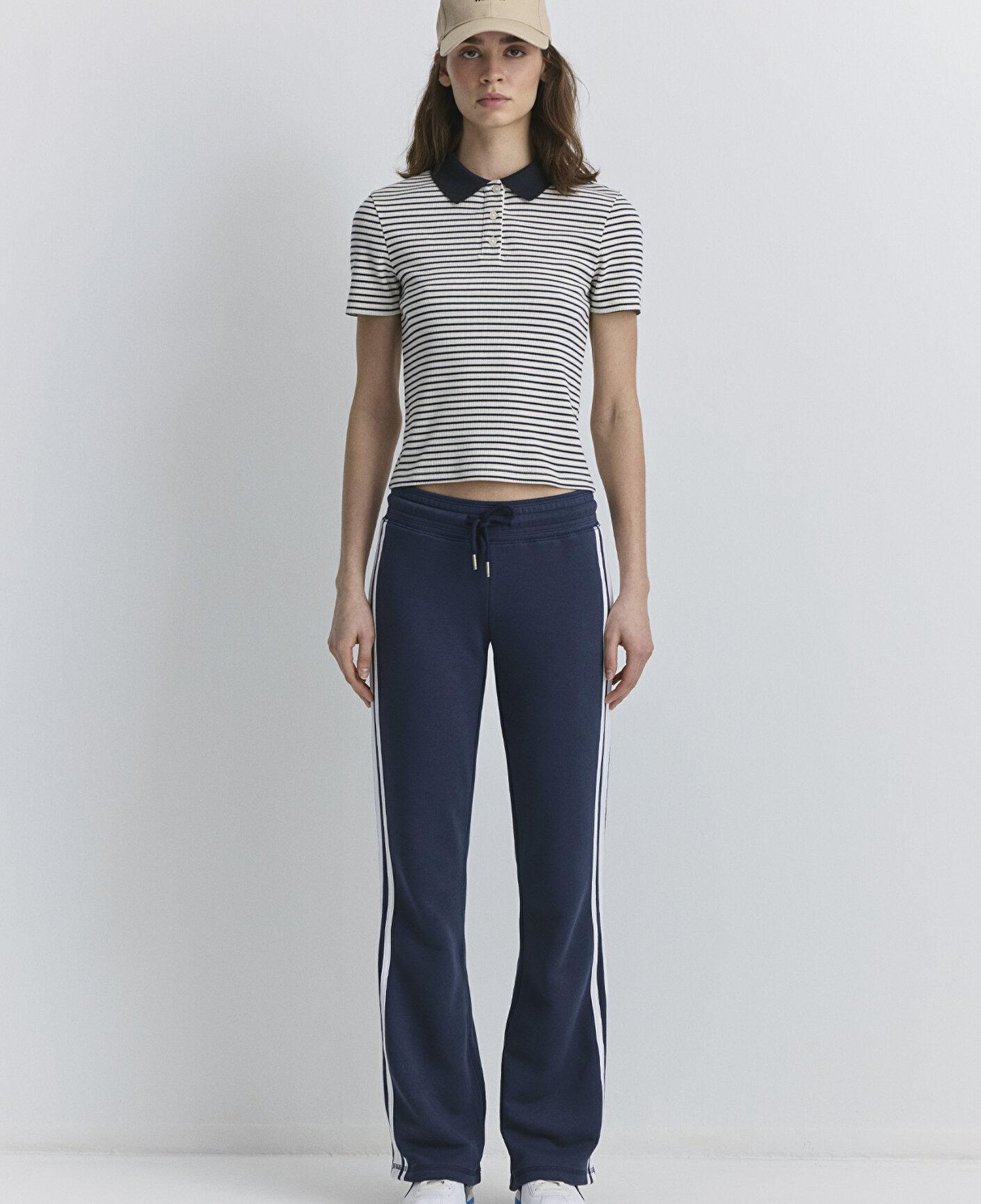 Mavi Siyah Çizgili Polo Tişört Fitted / Vücuda Oturan Kesim 1613505-86625