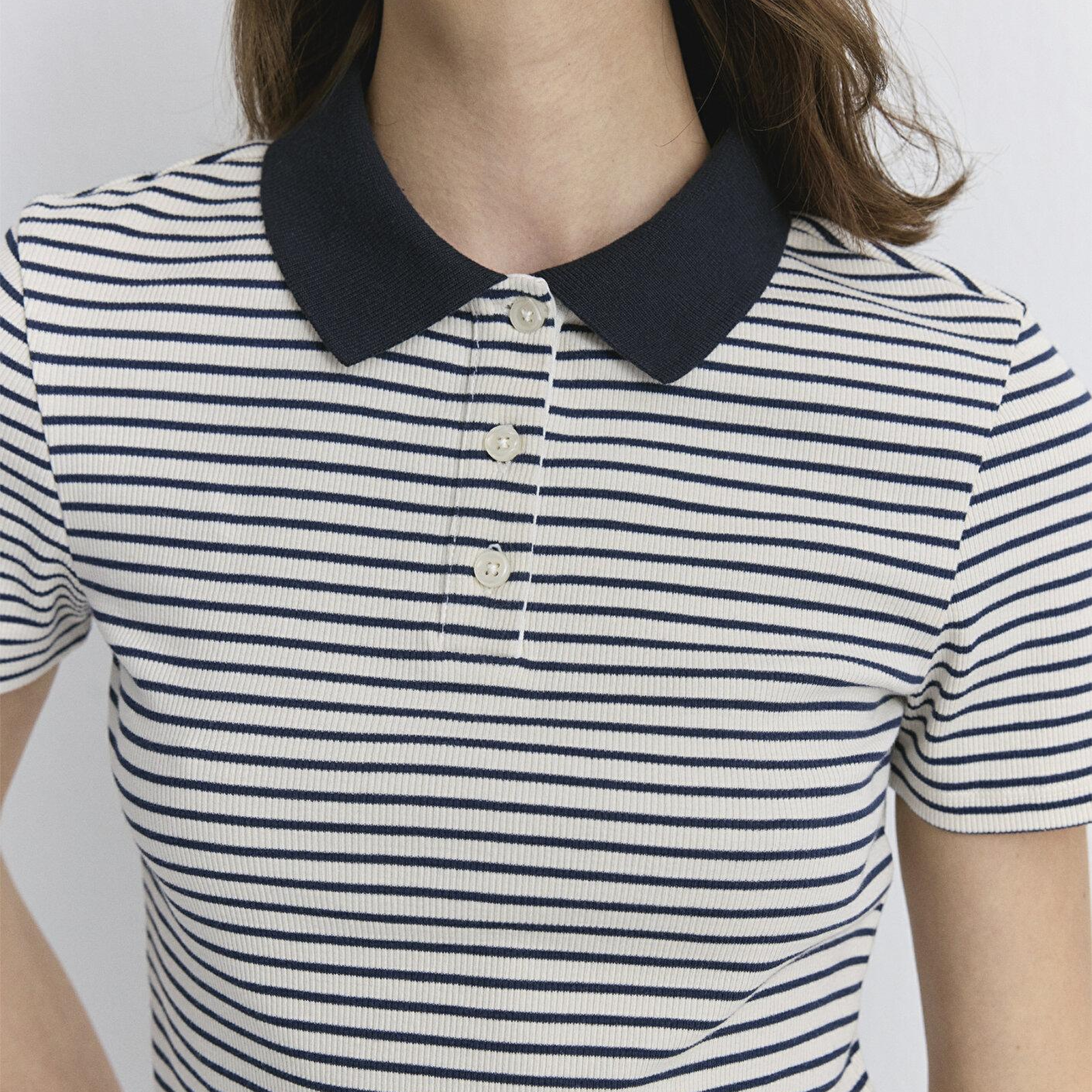 Mavi Siyah Çizgili Polo Tişört Fitted / Vücuda Oturan Kesim 1613505-86625