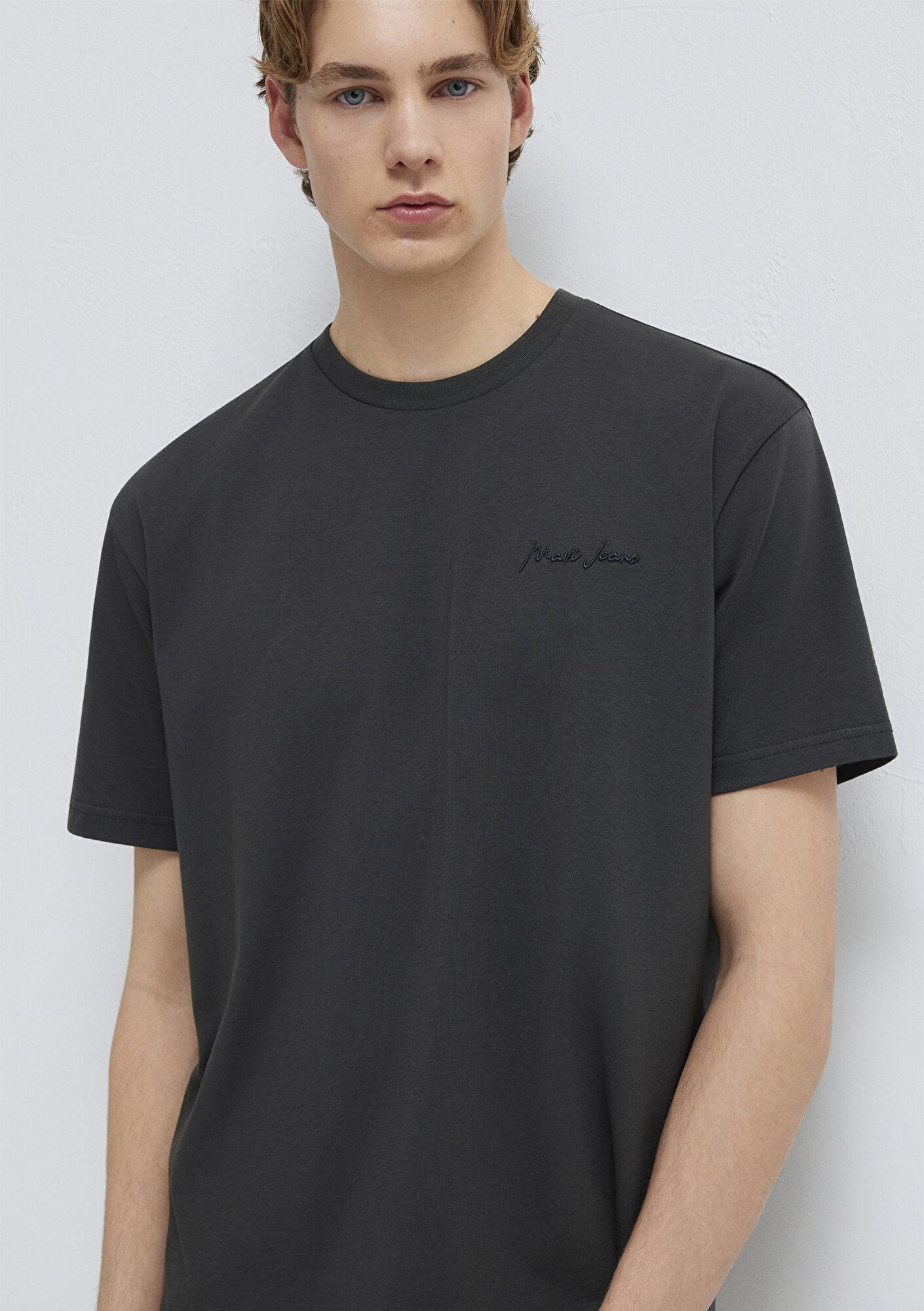 Mavi Mavi Jeans Nakışlı Antrasit Basic Tişört Loose Fit / Bol Rahat Kesim 0612733-70092