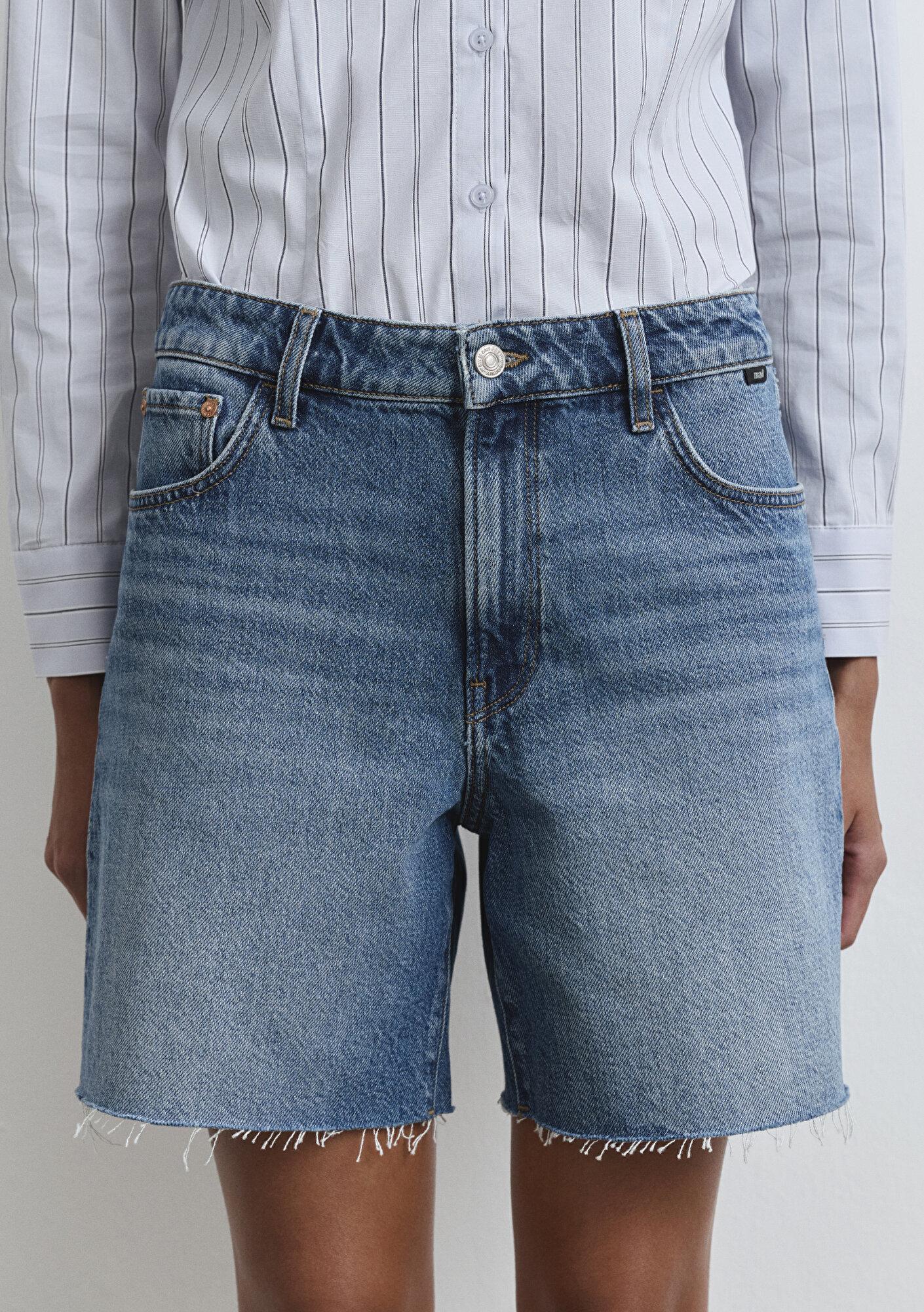 Mavi Lidia Real Blue Puslu Koyu Mavi Jean Şort 1410145-89744