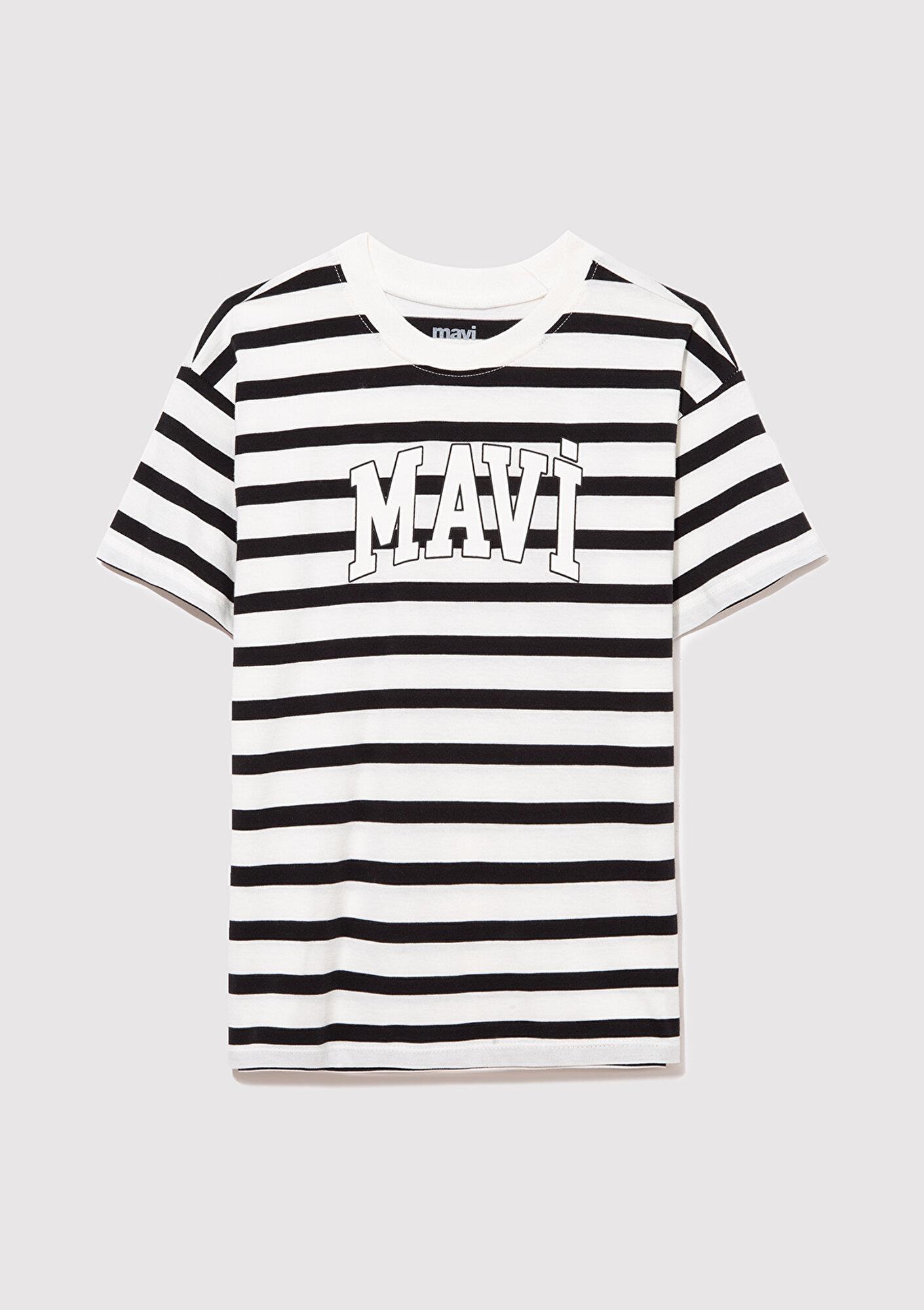 Mavi Mavi Logo Baskılı Siyah Çizgili Tişört Regular Fit / Normal Kesim 6610251-84041