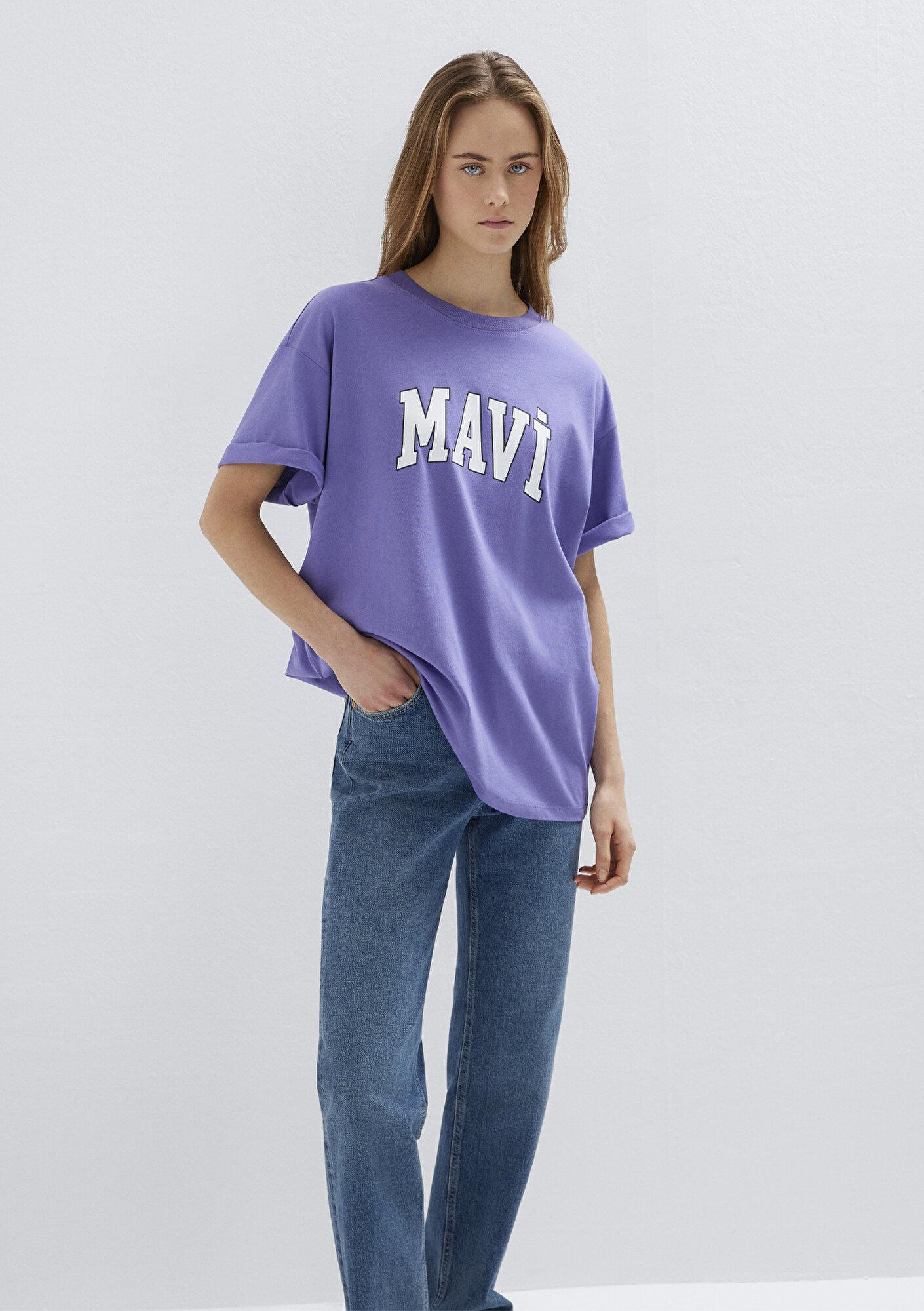 Mavi Mavi Logo Baskılı Mor Tişört Oversize / Geniş Kesim 1600843-70611