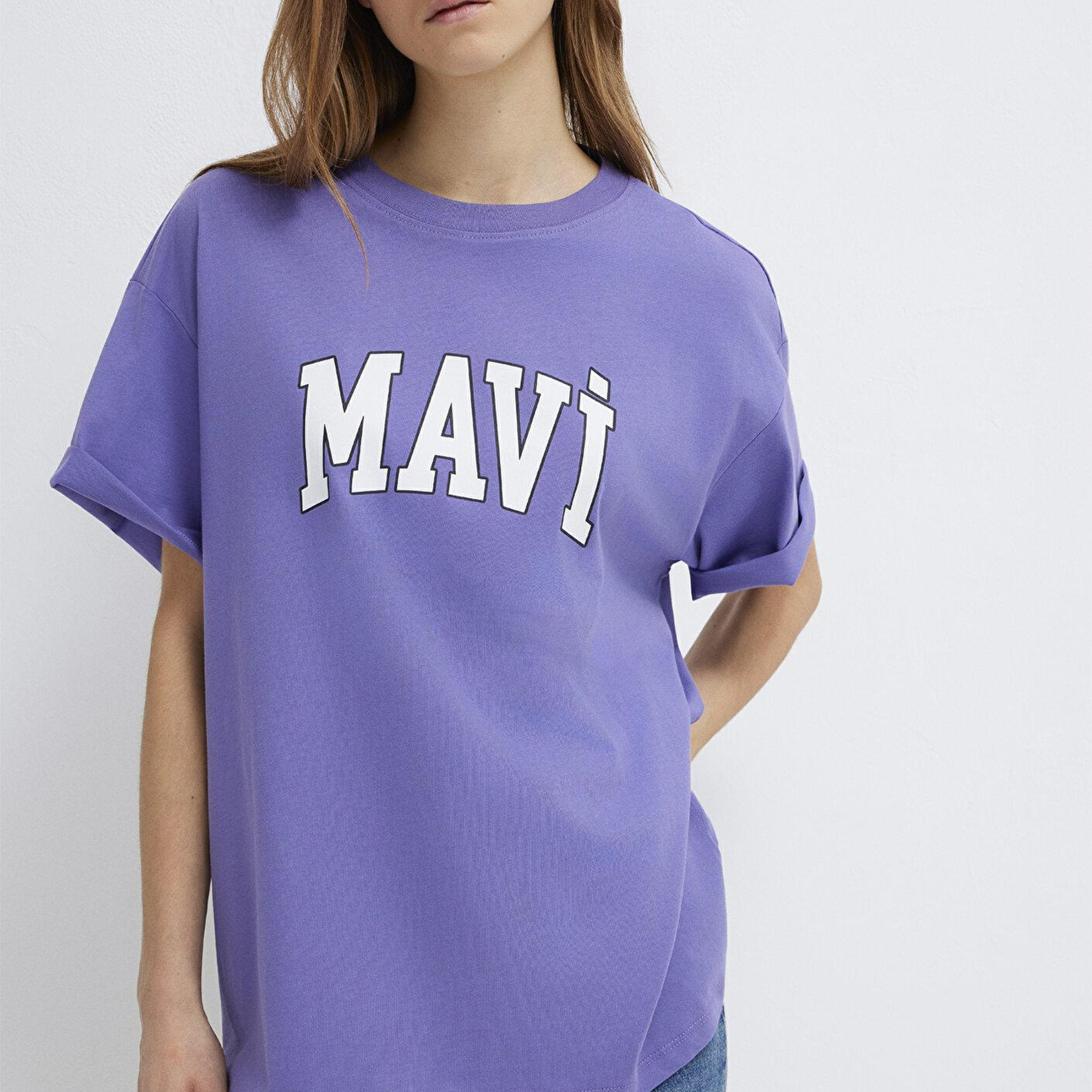 Mavi Mavi Logo Baskılı Mor Tişört Oversize / Geniş Kesim 1600843-70611