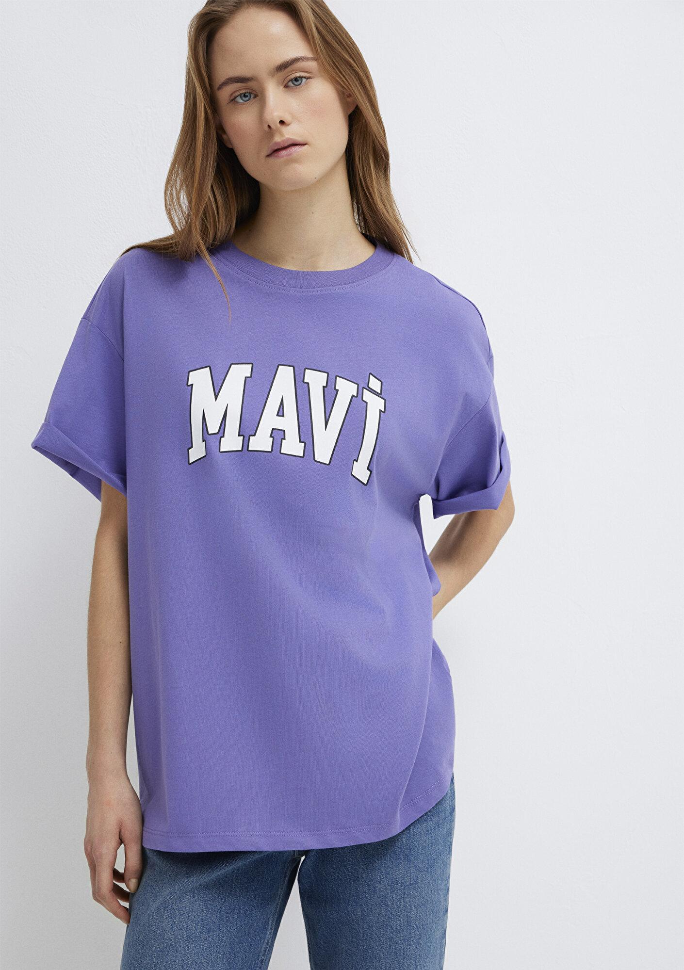 Mavi Mavi Logo Baskılı Mor Tişört Oversize / Geniş Kesim 1600843-70611