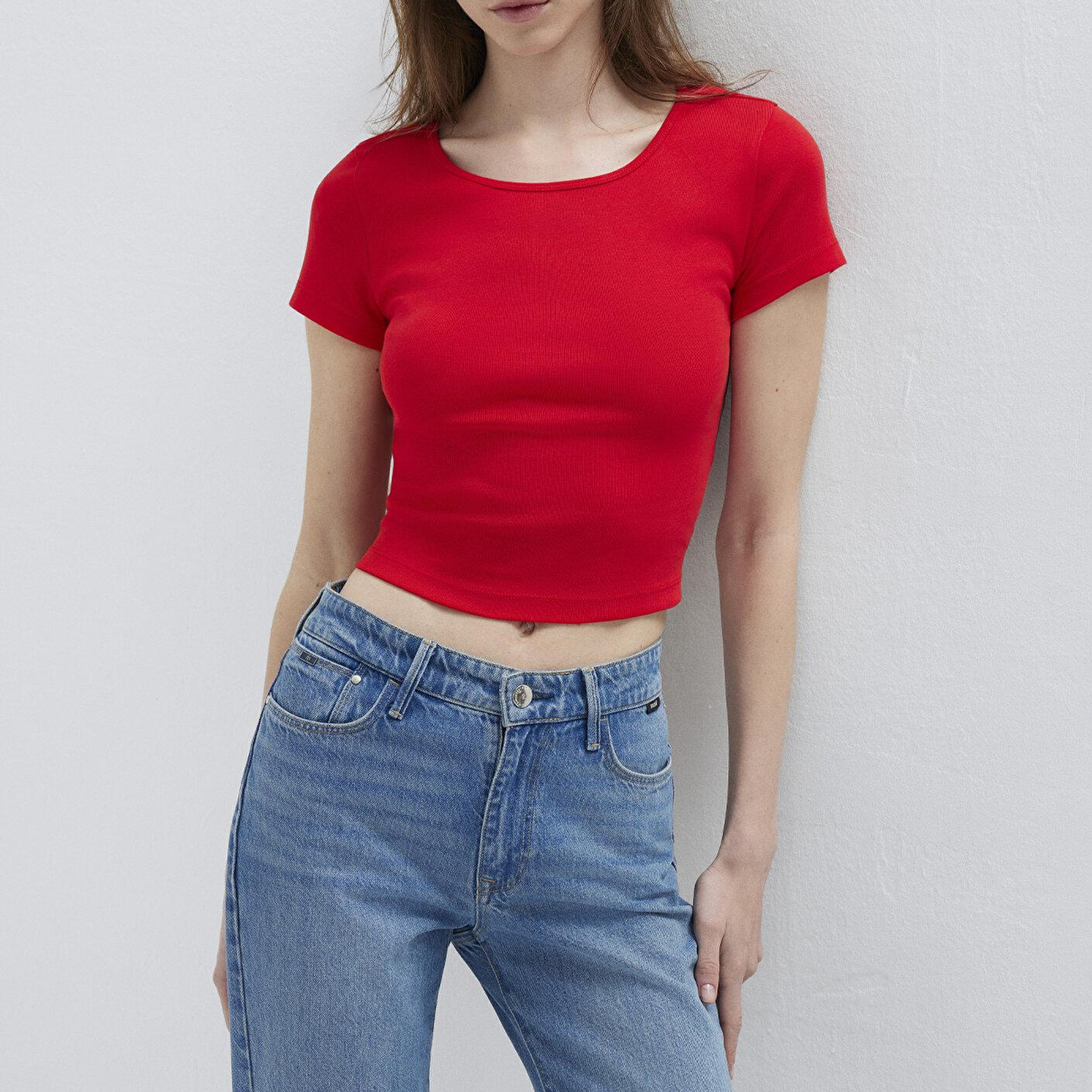 Mavi Kırmızı Basic Crop Tişört Crop / Kısa Kesim 1612374-70467