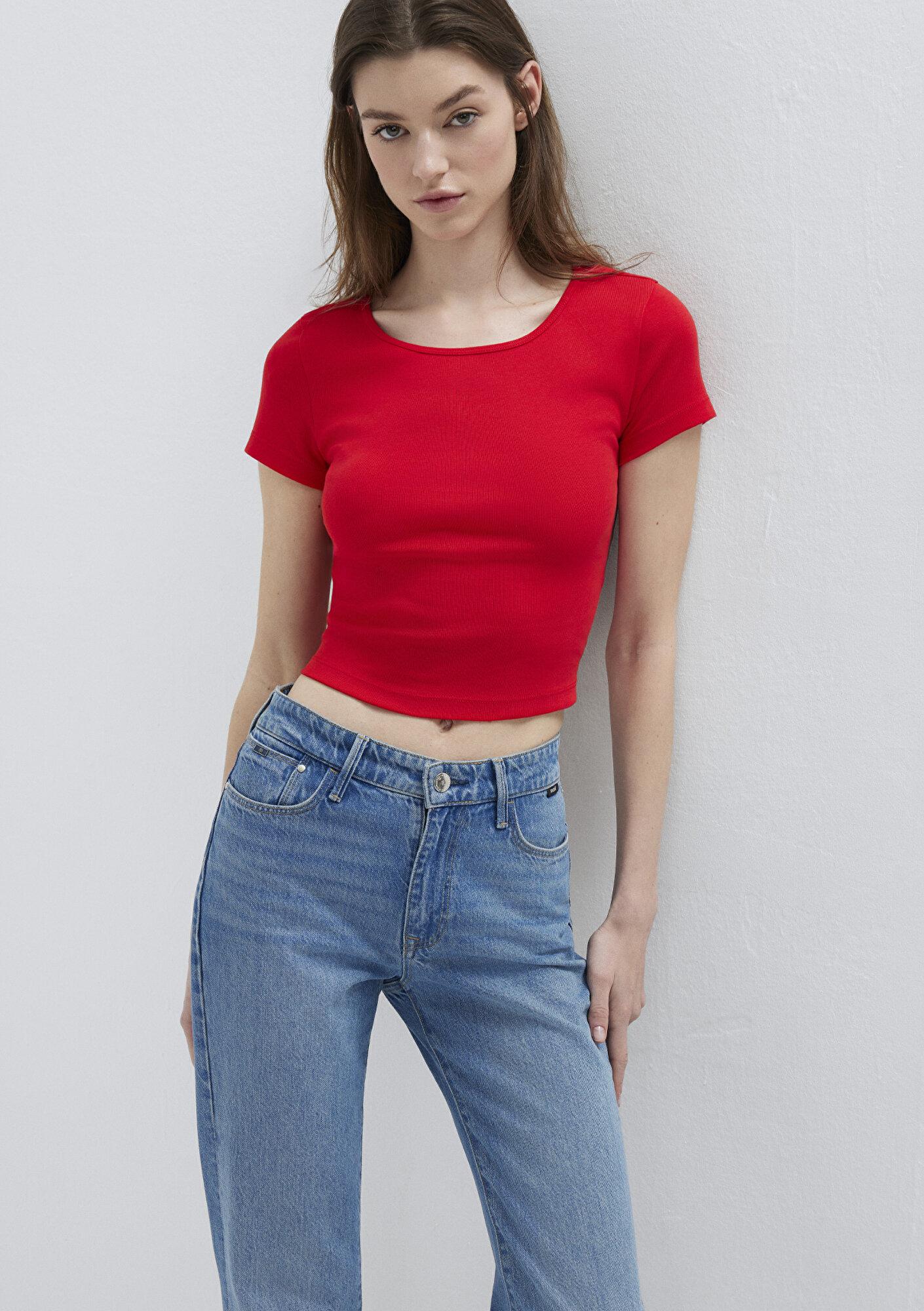 Mavi Kırmızı Basic Crop Tişört Crop / Kısa Kesim 1612374-70467