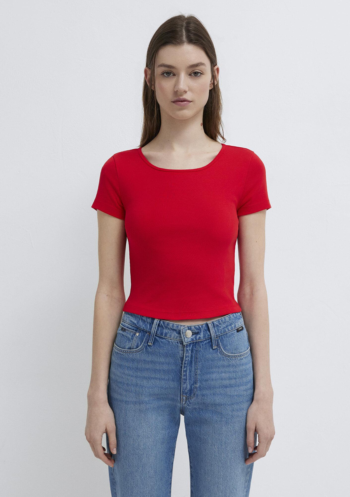 Mavi Kırmızı Basic Crop Tişört Crop / Kısa Kesim 1612374-70467