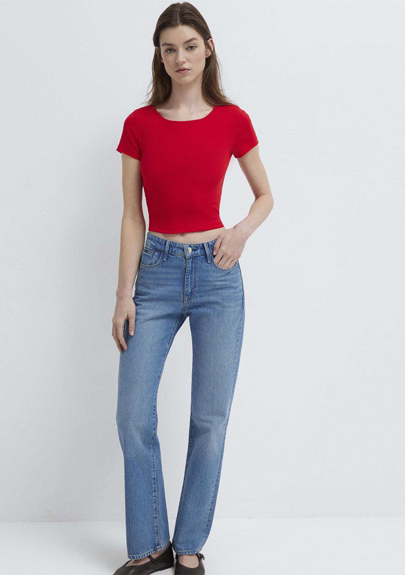 Mavi Kırmızı Basic Crop Tişört Crop / Kısa Kesim 1612374-70467
