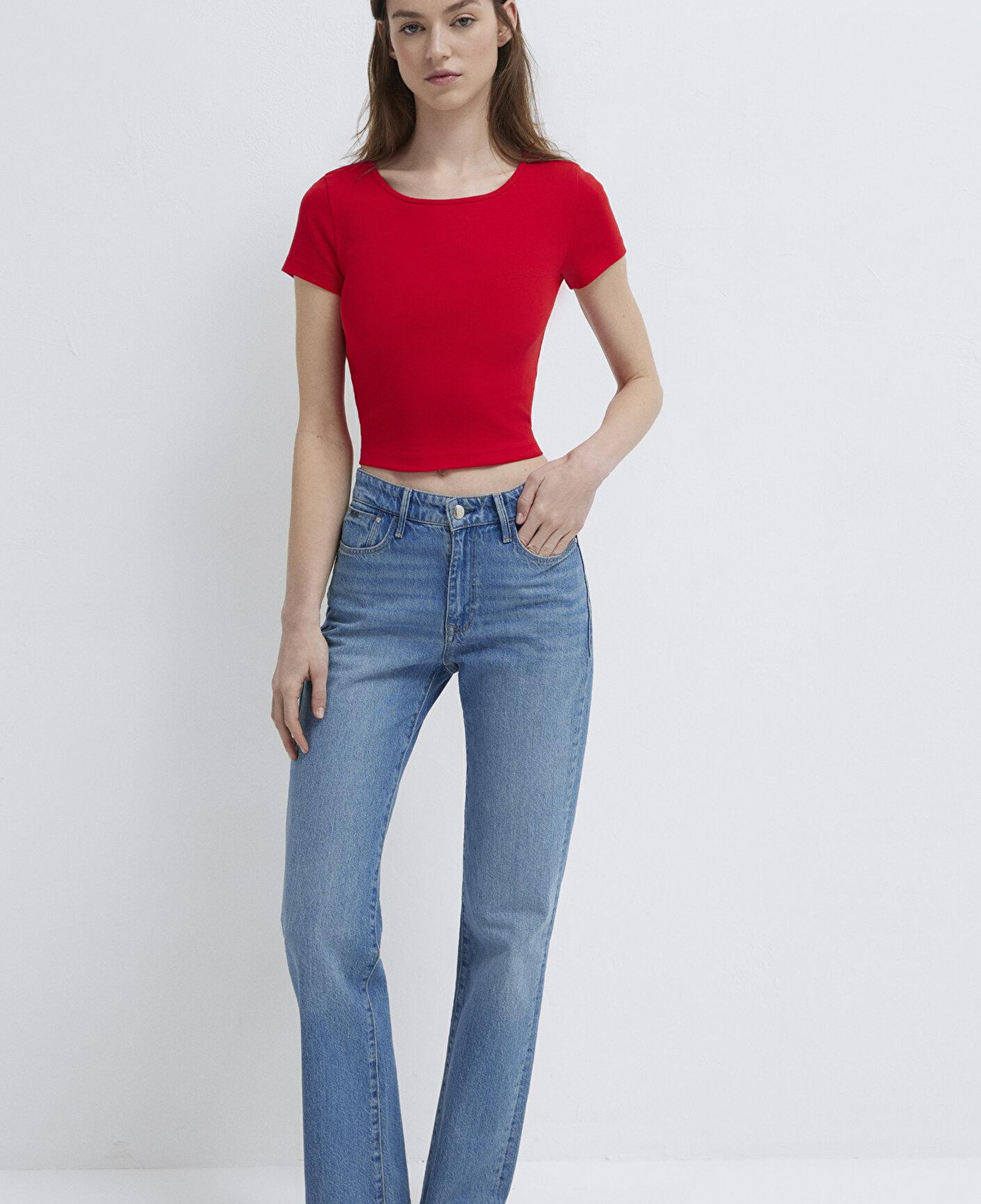 Mavi Kırmızı Basic Crop Tişört Crop / Kısa Kesim 1612374-70467