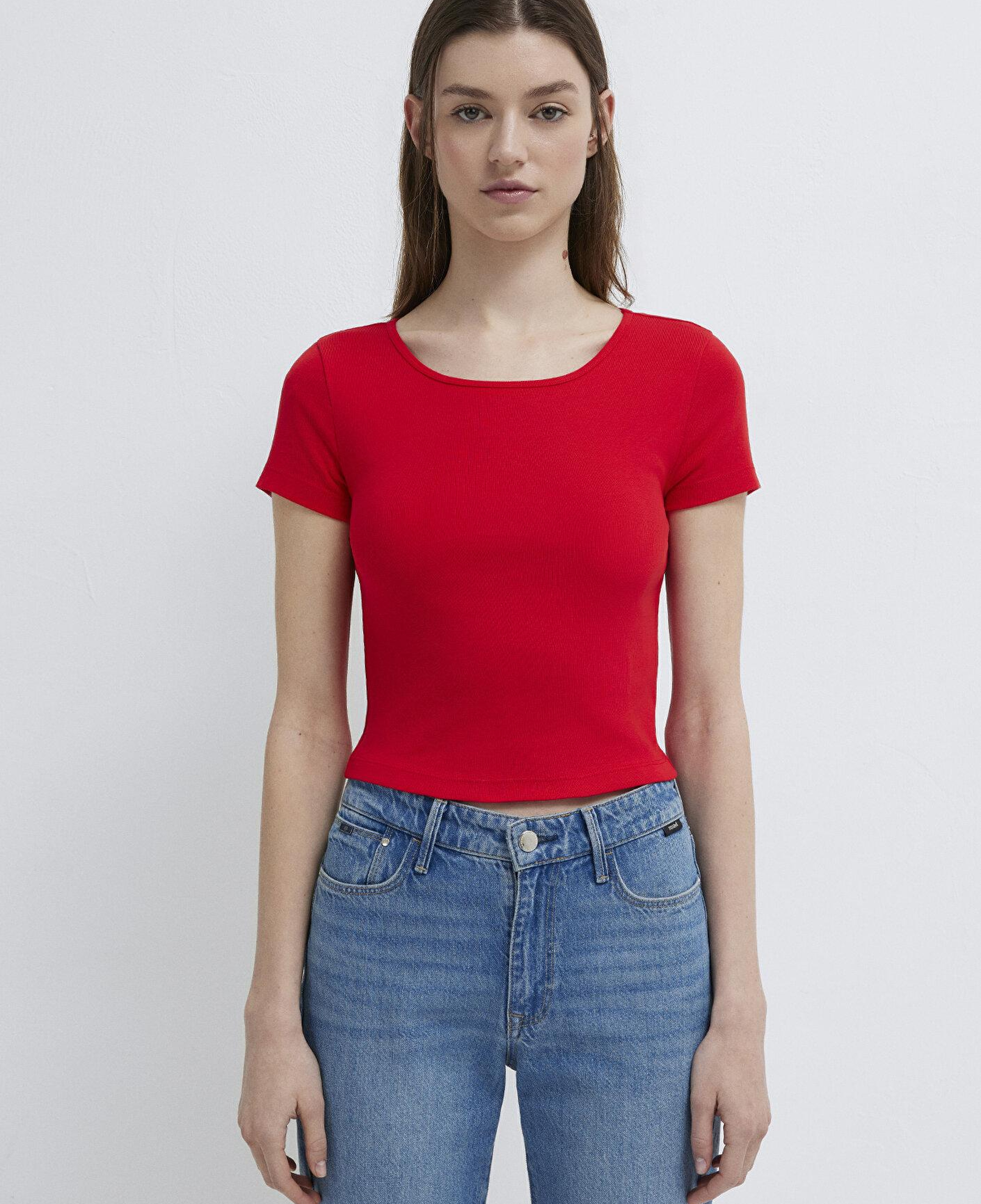 Mavi Kırmızı Basic Crop Tişört Crop / Kısa Kesim 1612374-70467