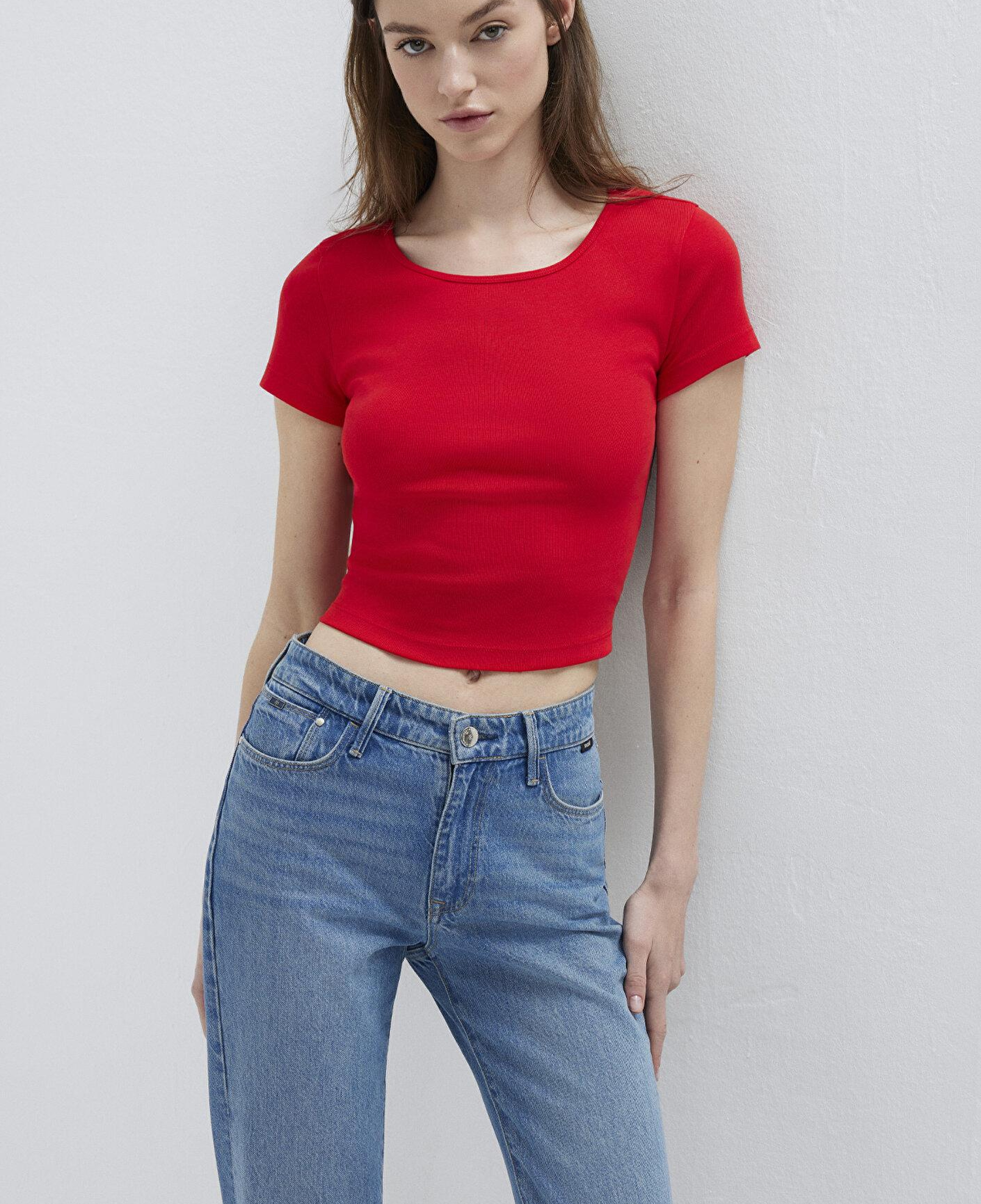 Mavi Kırmızı Basic Crop Tişört Crop / Kısa Kesim 1612374-70467