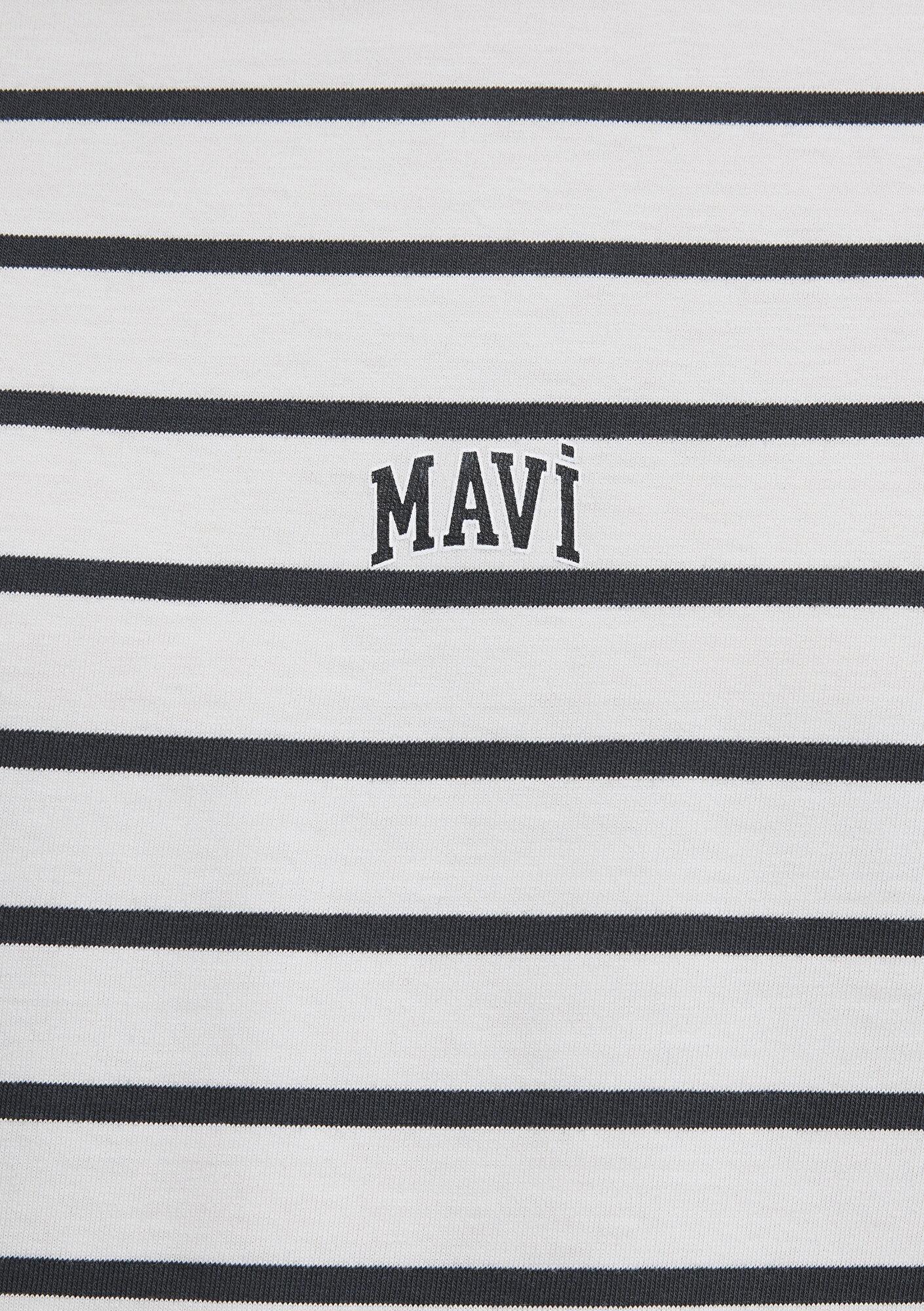 Mavi Mavi Logo Baskılı Çizgili Beyaz Tişört Loose Fit / Bol Rahat Kesim 0612420-86678