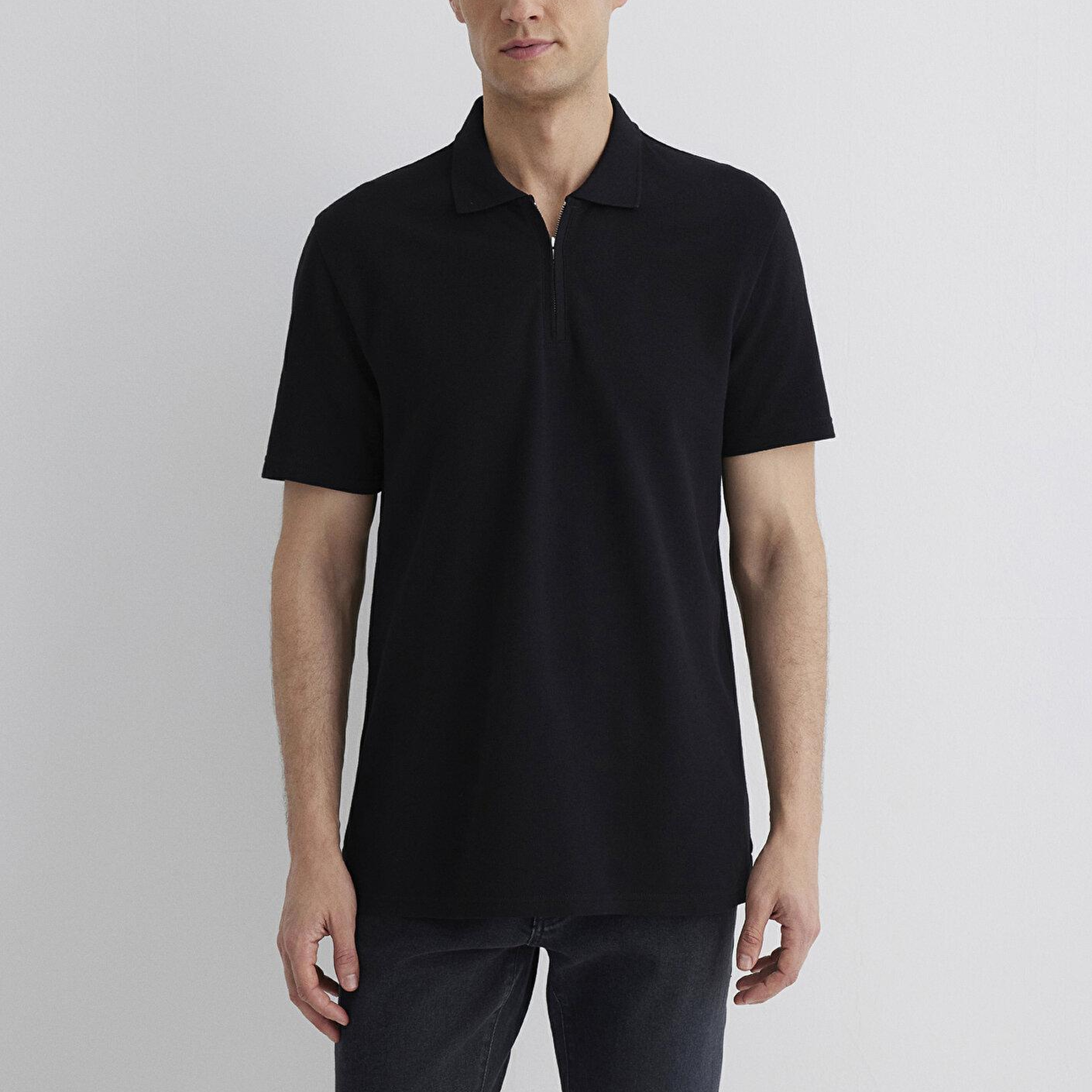 Mavi Yarı Fermuarlı Siyah Polo Tişört Regular Fit / Normal Kesim 0612525-900