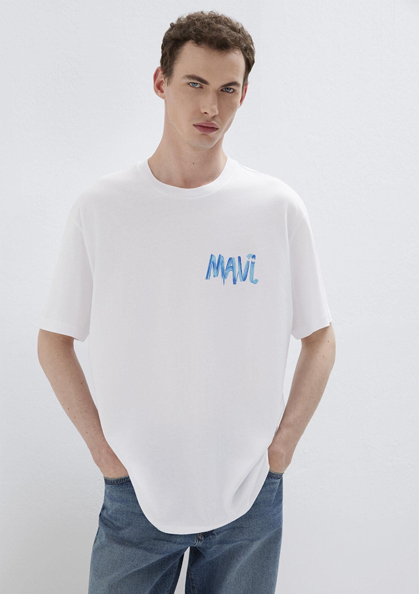 Mavi Mavi Baskılı Beyaz Tişört Loose Fit / Bol Rahat Kesim 0612468-620