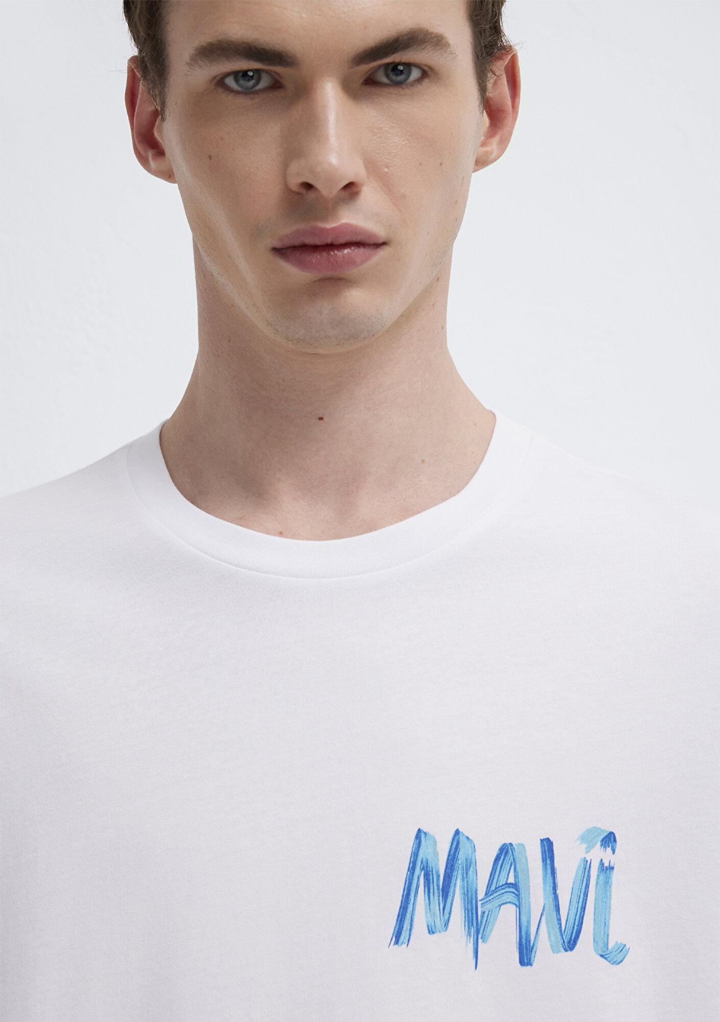 Mavi Mavi Baskılı Beyaz Tişört Loose Fit / Bol Rahat Kesim 0612468-620