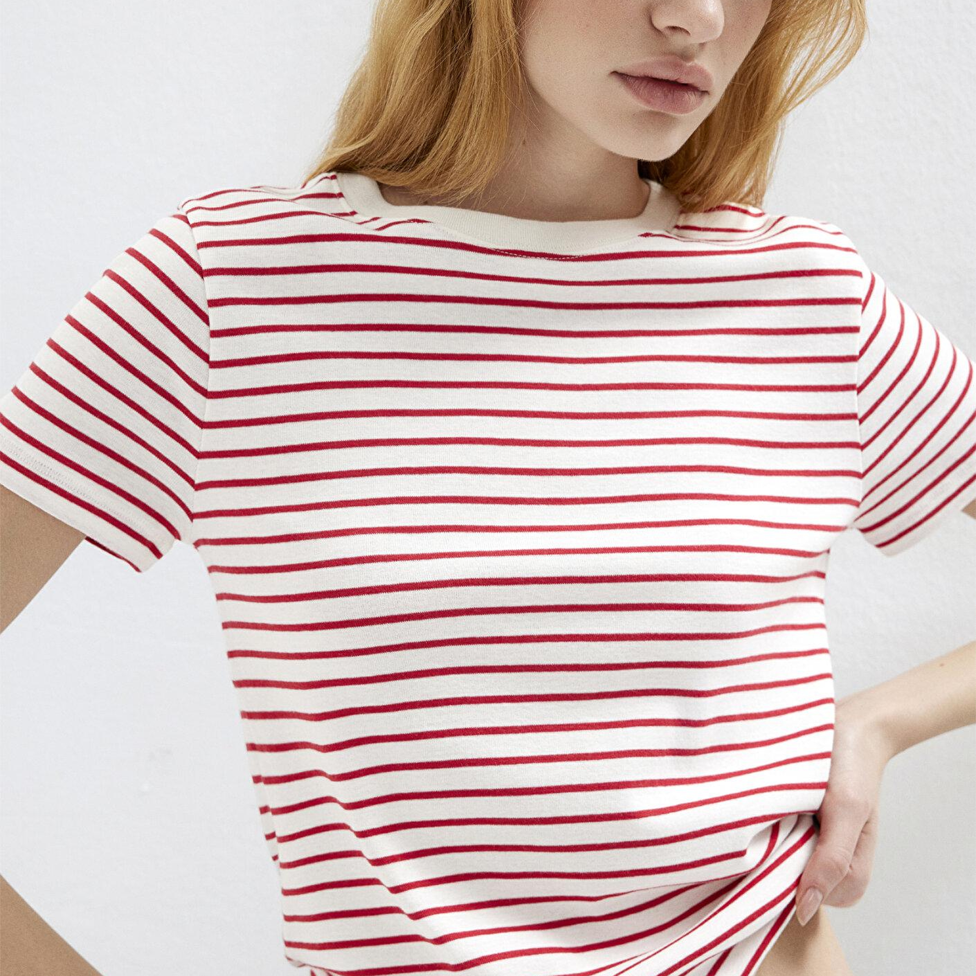 Mavi Bisiklet Yaka Çizgili Kırmızı Tişört Slim Fit / Dar Kesim 1612881-86680