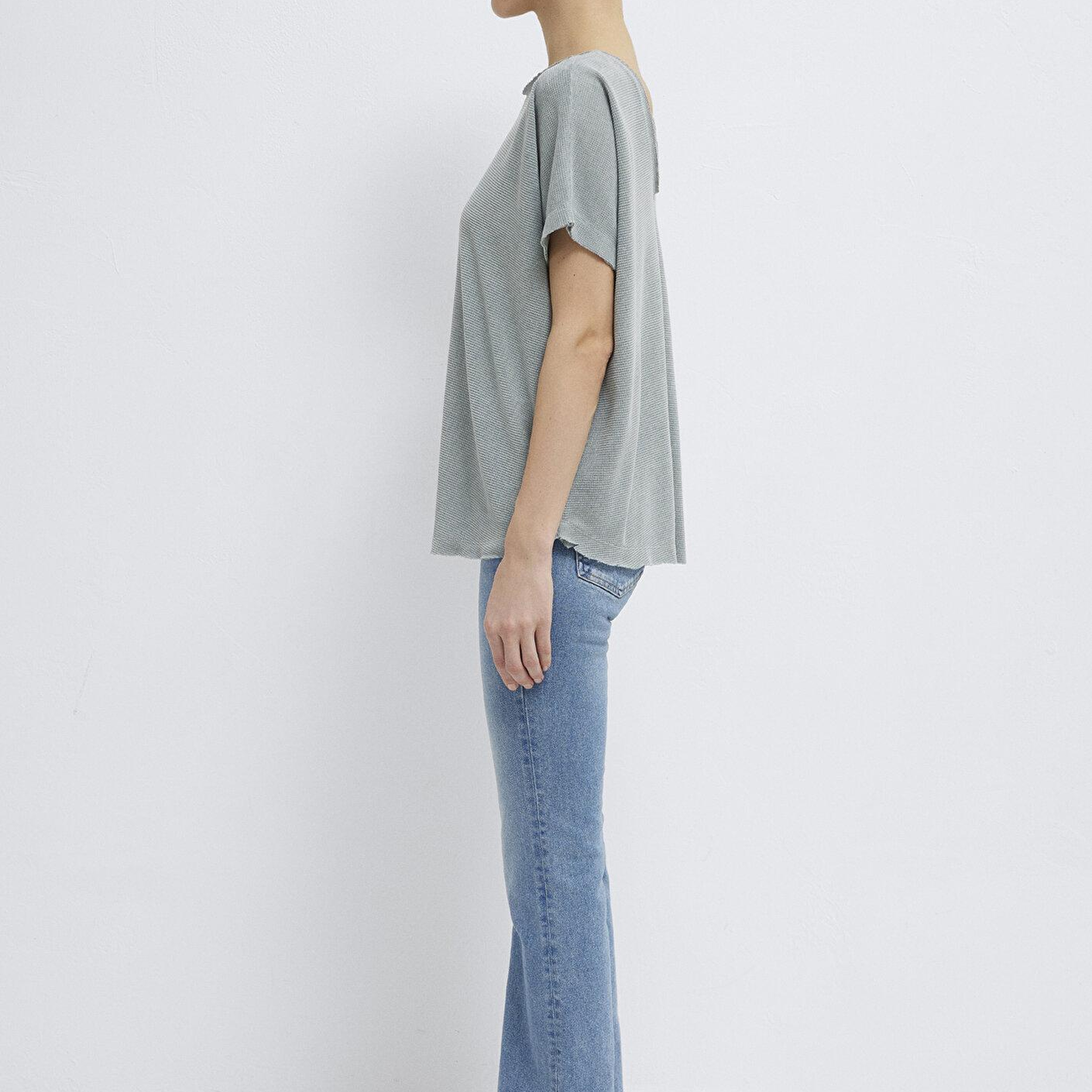Mavi Dokulu Yeşil Basic Tişört Loose Fit / Bol Rahat Kesim 167311-81325