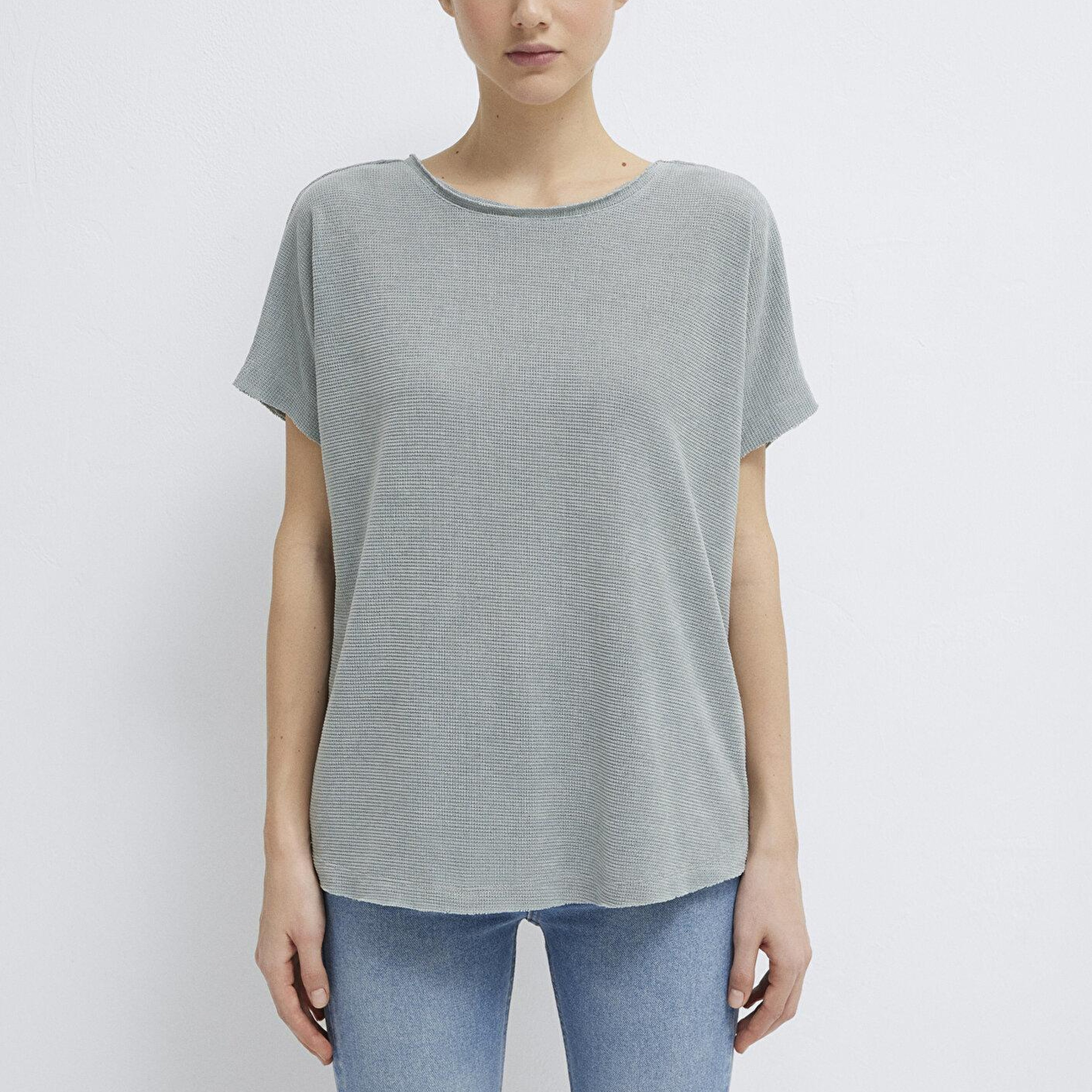 Mavi Dokulu Yeşil Basic Tişört Loose Fit / Bol Rahat Kesim 167311-81325