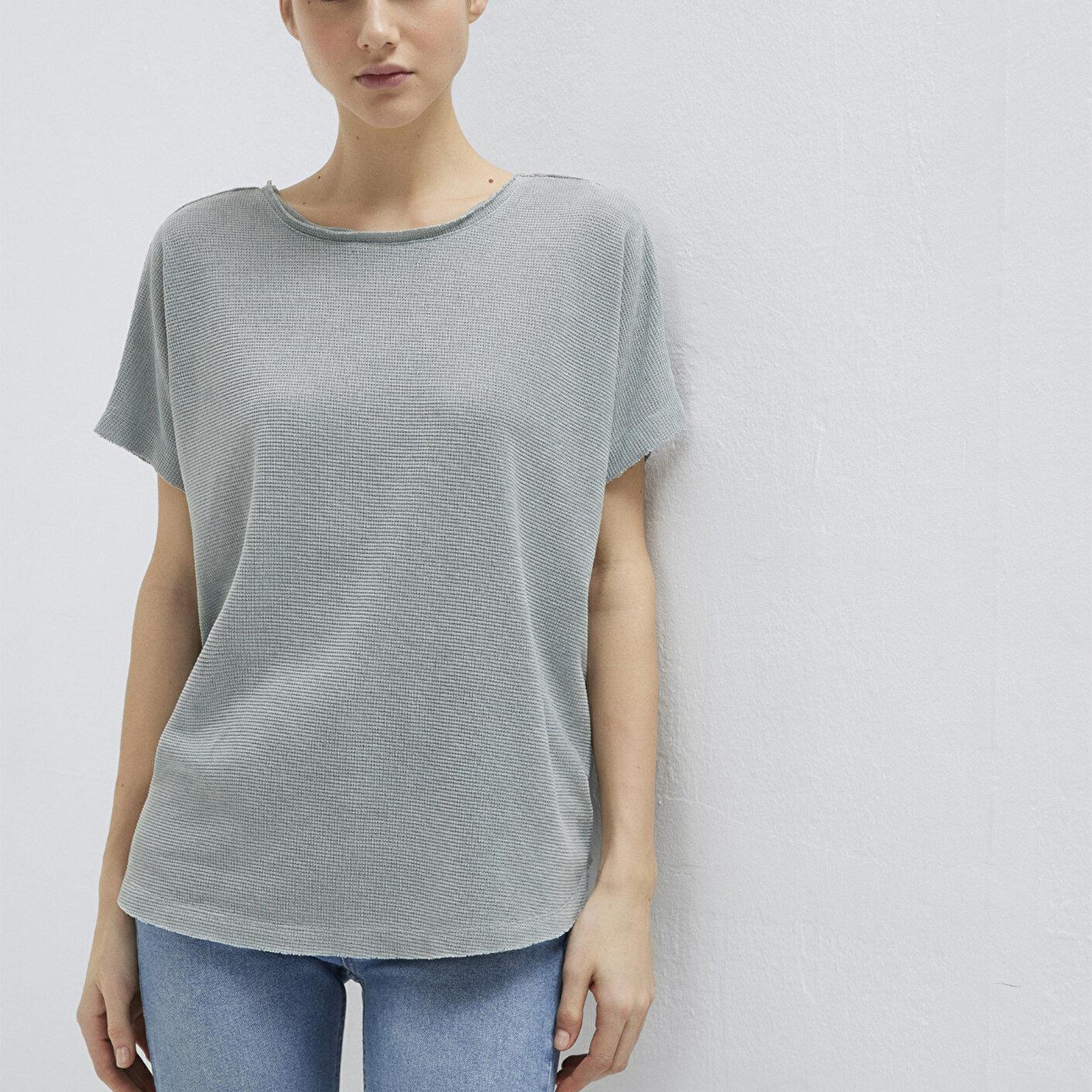 Mavi Dokulu Yeşil Basic Tişört Loose Fit / Bol Rahat Kesim 167311-81325