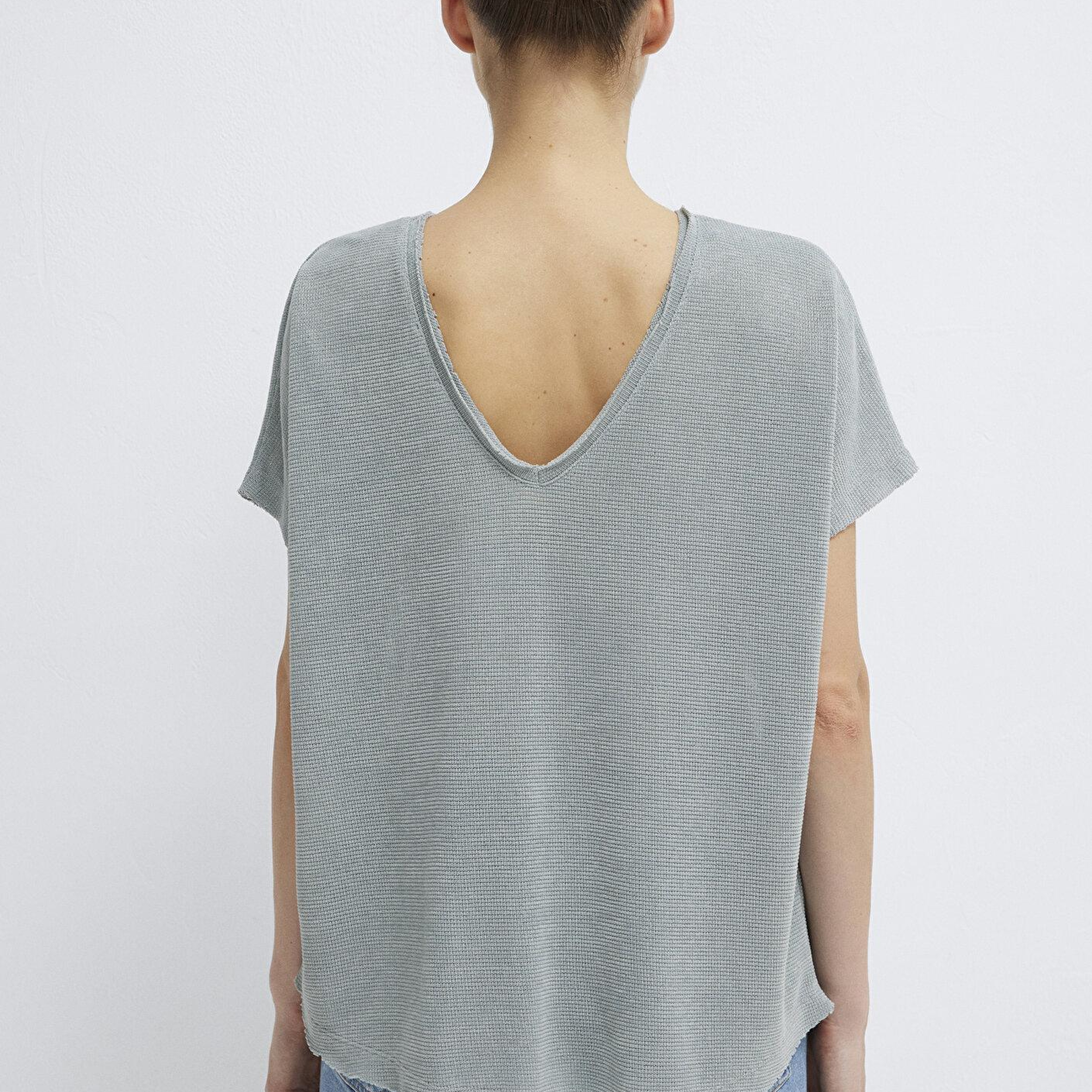Mavi Dokulu Yeşil Basic Tişört Loose Fit / Bol Rahat Kesim 167311-81325