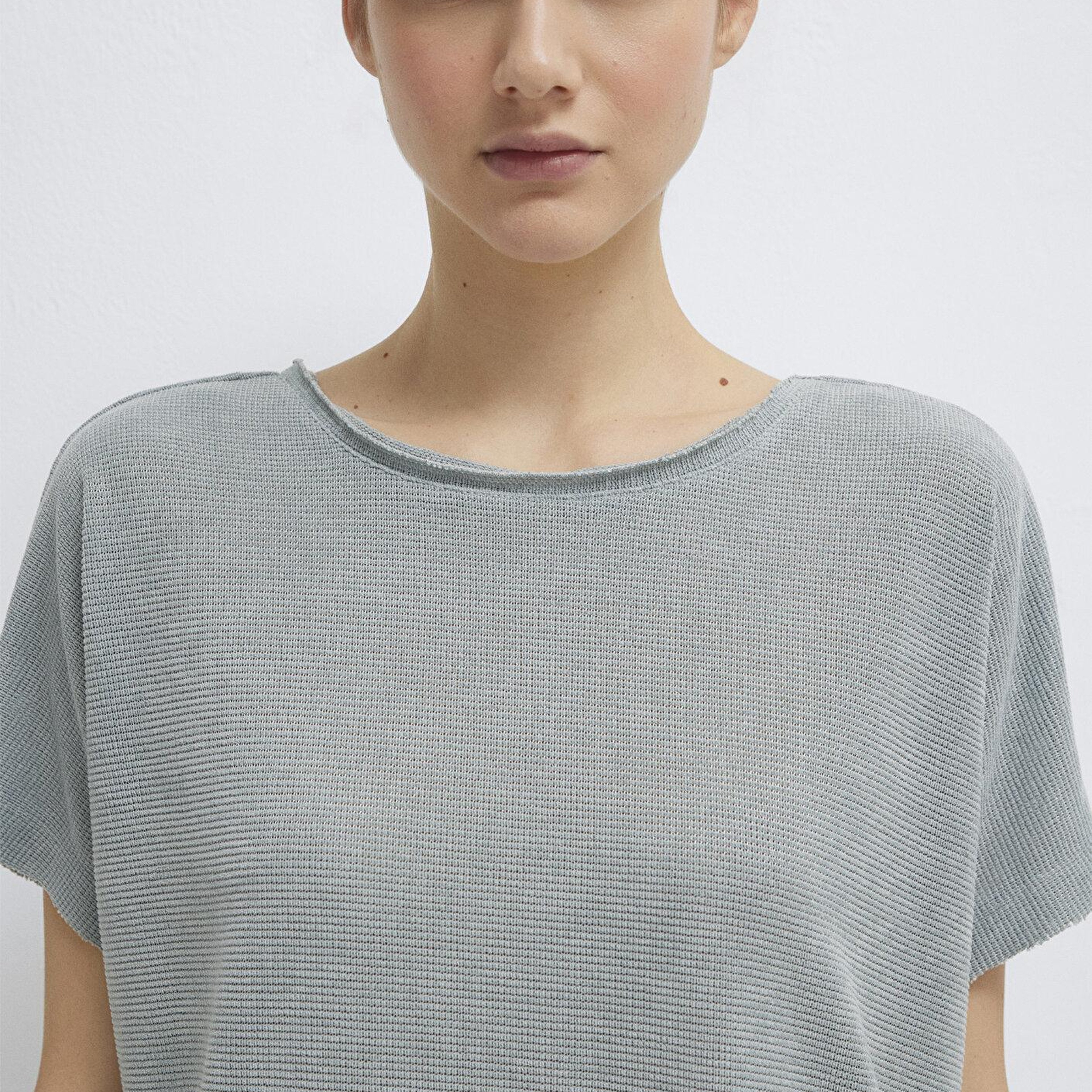 Mavi Dokulu Yeşil Basic Tişört Loose Fit / Bol Rahat Kesim 167311-81325