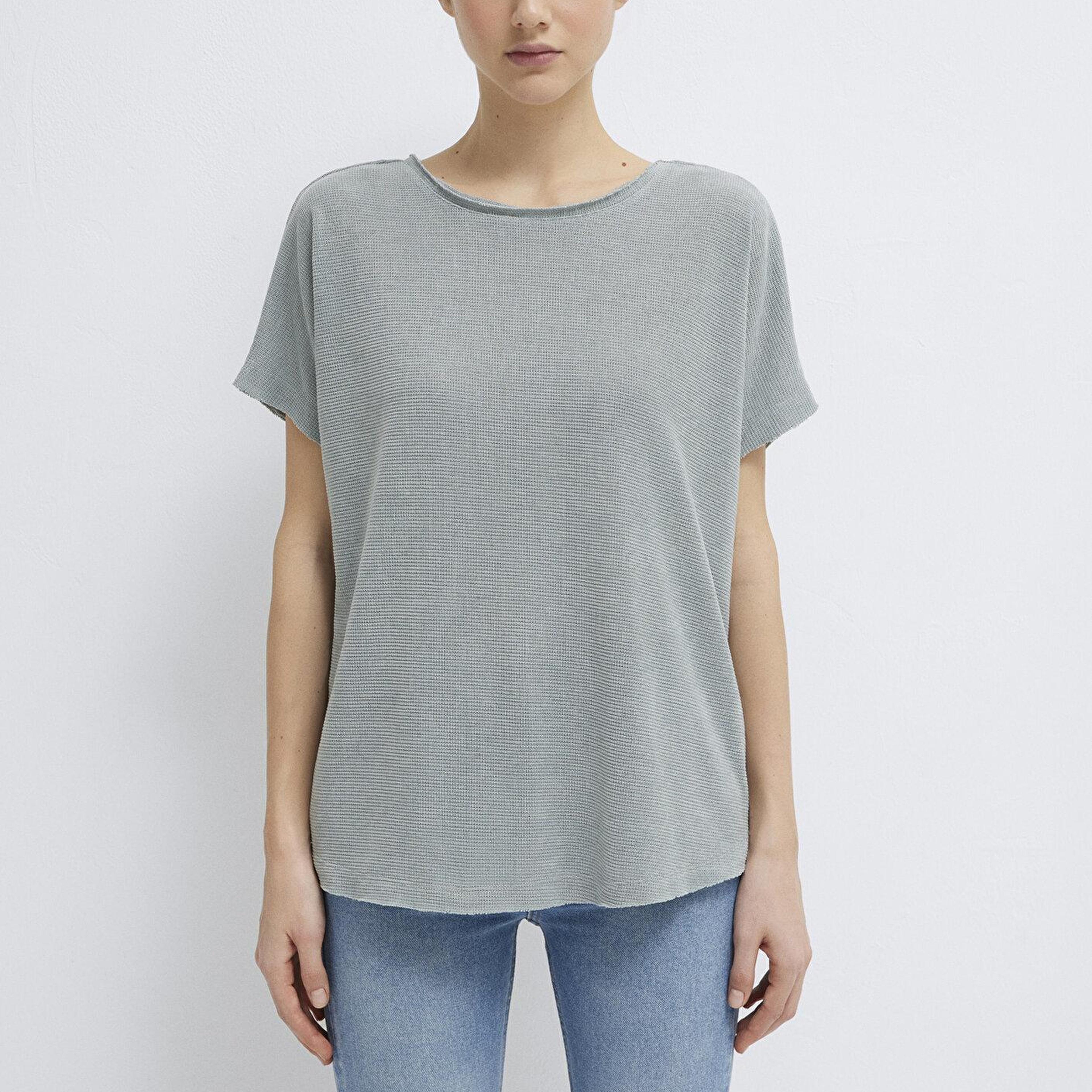 Mavi Dokulu Yeşil Basic Tişört Loose Fit / Bol Rahat Kesim 167311-81325