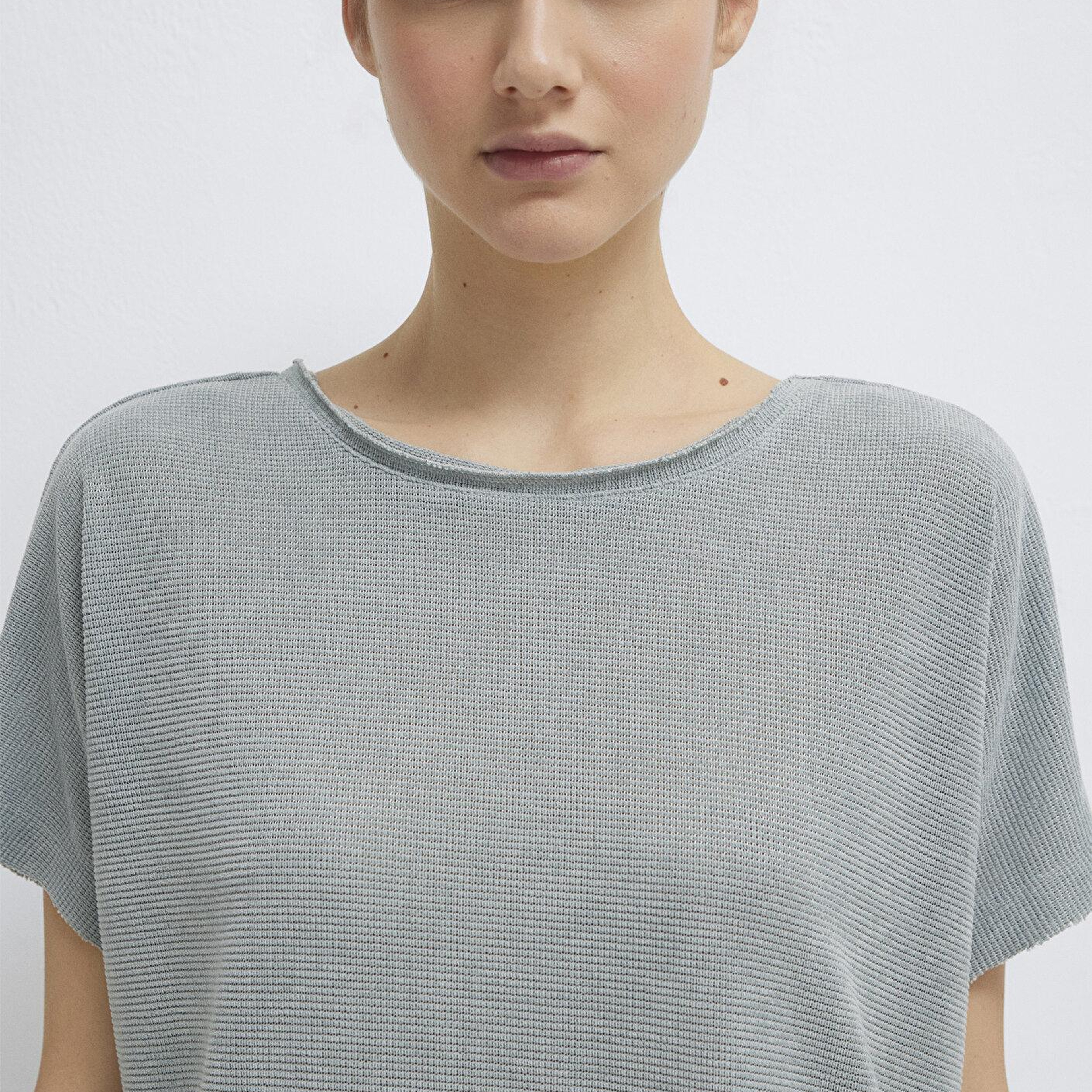 Mavi Dokulu Yeşil Basic Tişört Loose Fit / Bol Rahat Kesim 167311-81325