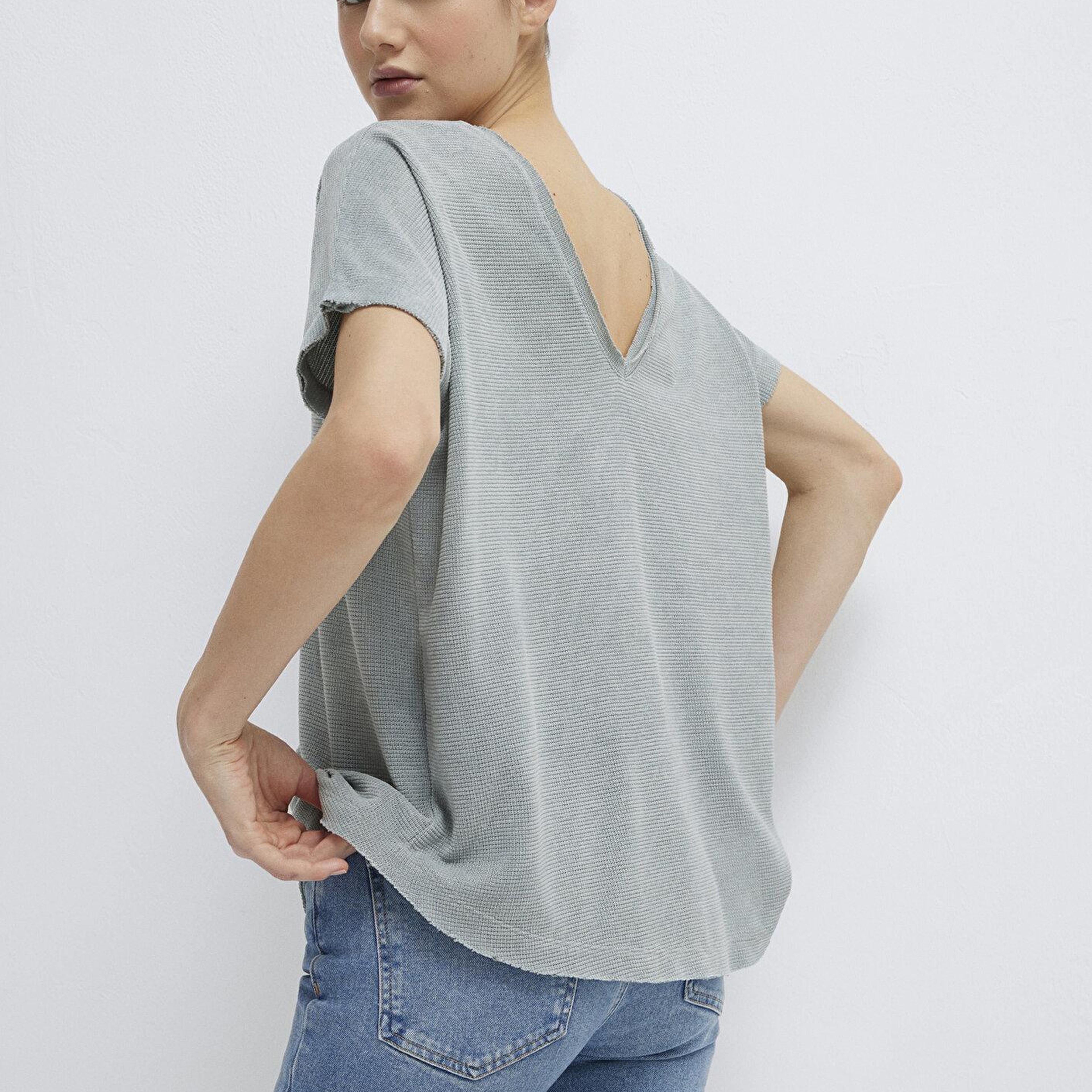Mavi Dokulu Yeşil Basic Tişört Loose Fit / Bol Rahat Kesim 167311-81325
