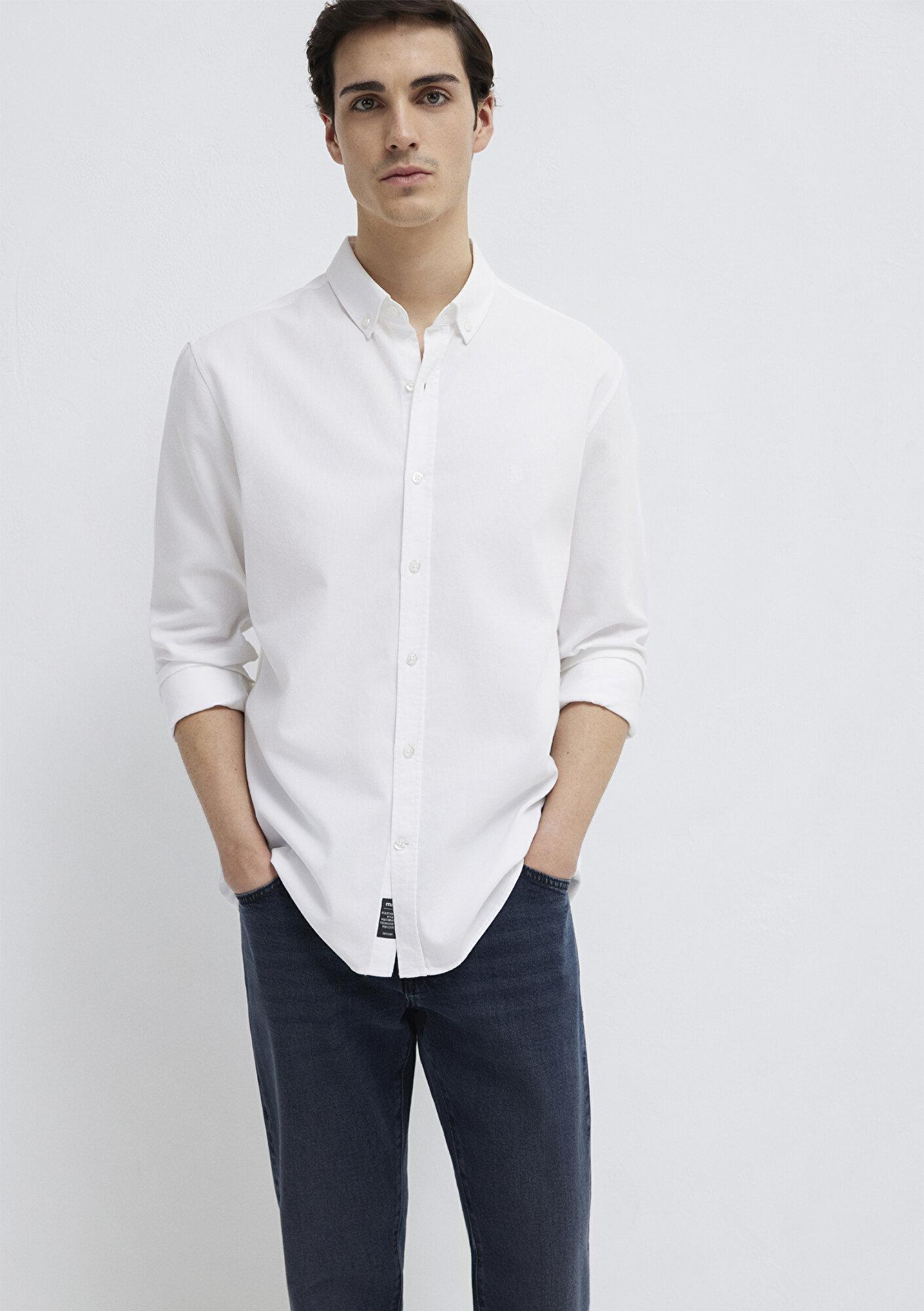 Mavi M Logo Nakışlı Beyaz Gömlek Slim Fit / Dar Kesim 0211192-620