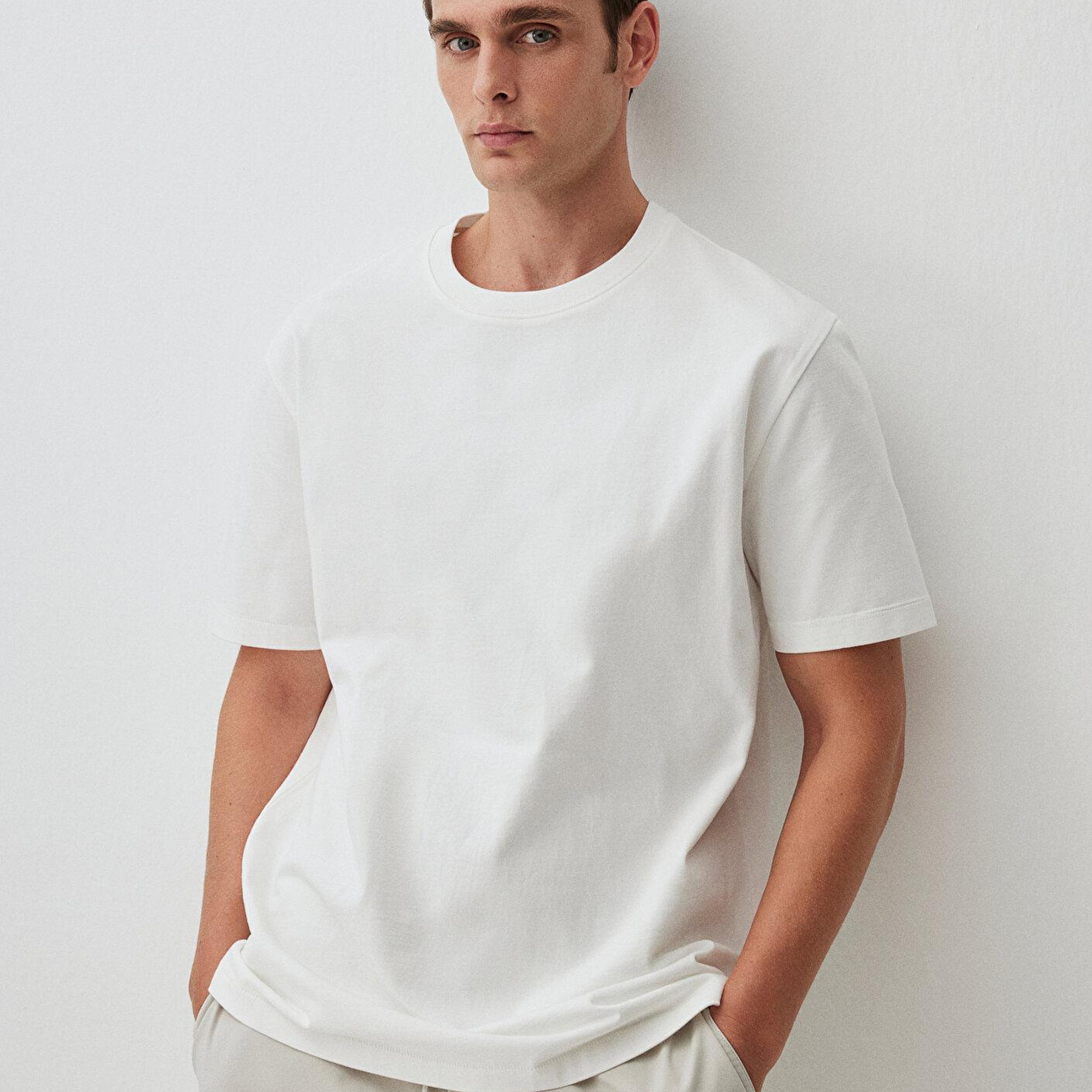 Mavi Bisiklet Yaka Beyaz Basic Tişört Loose Fit / Bol Rahat Kesim 0612269-70057