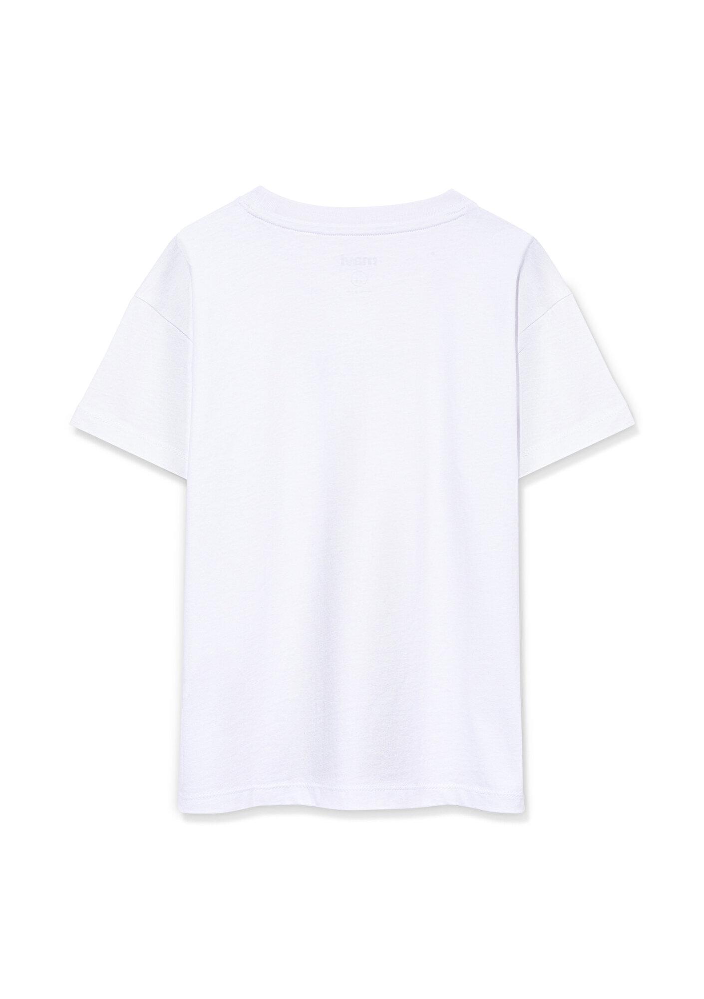 Mavi Miav Baskılı Beyaz Oversize Çocuk Tişört Loose Fit / Bol Rahat Kesim 7610158-620